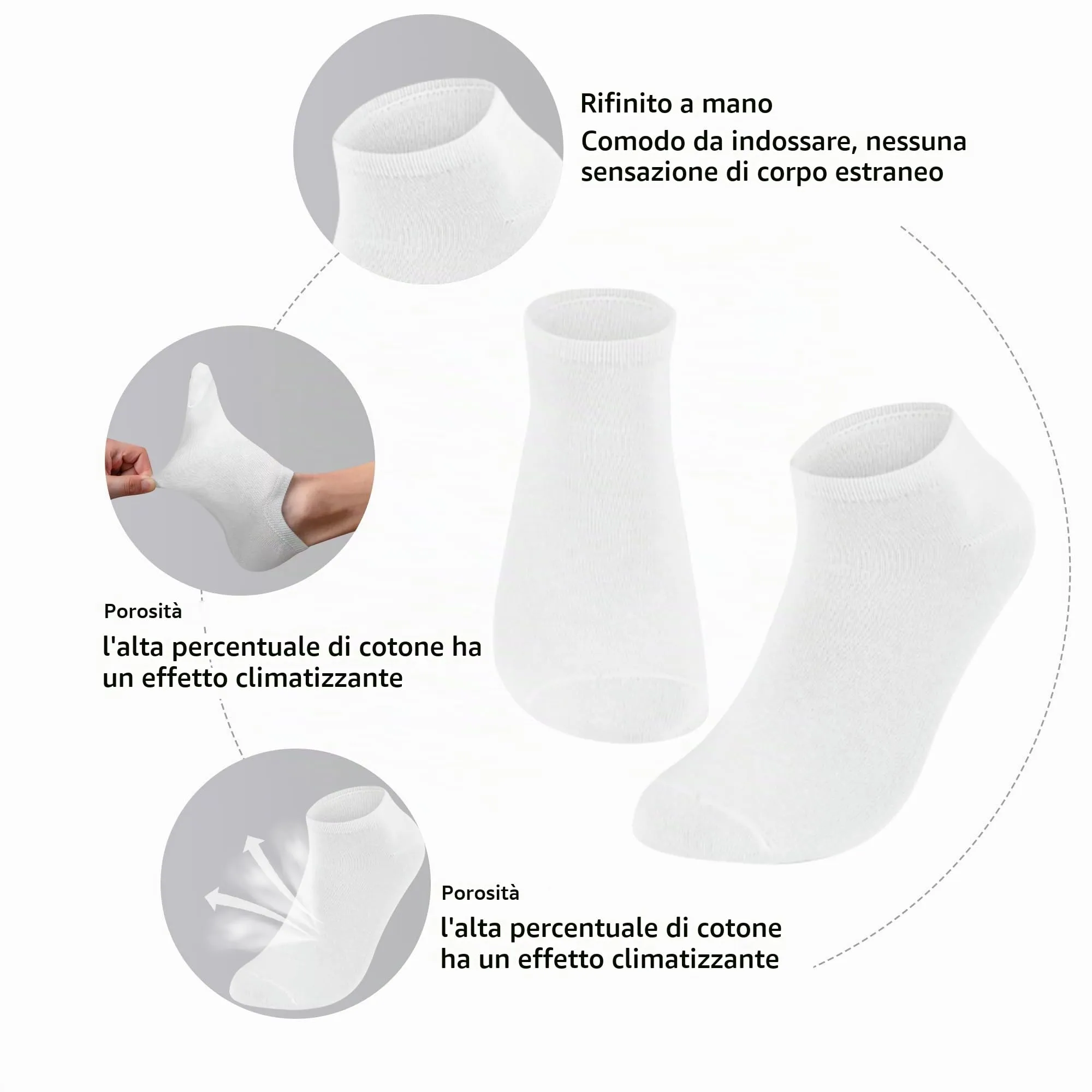 Lakpoau Calzini Corti Sportivi Unisex, Cotone Traspirante, 12 Paia, 39-42, Bianco ZD2301 - immagine 5