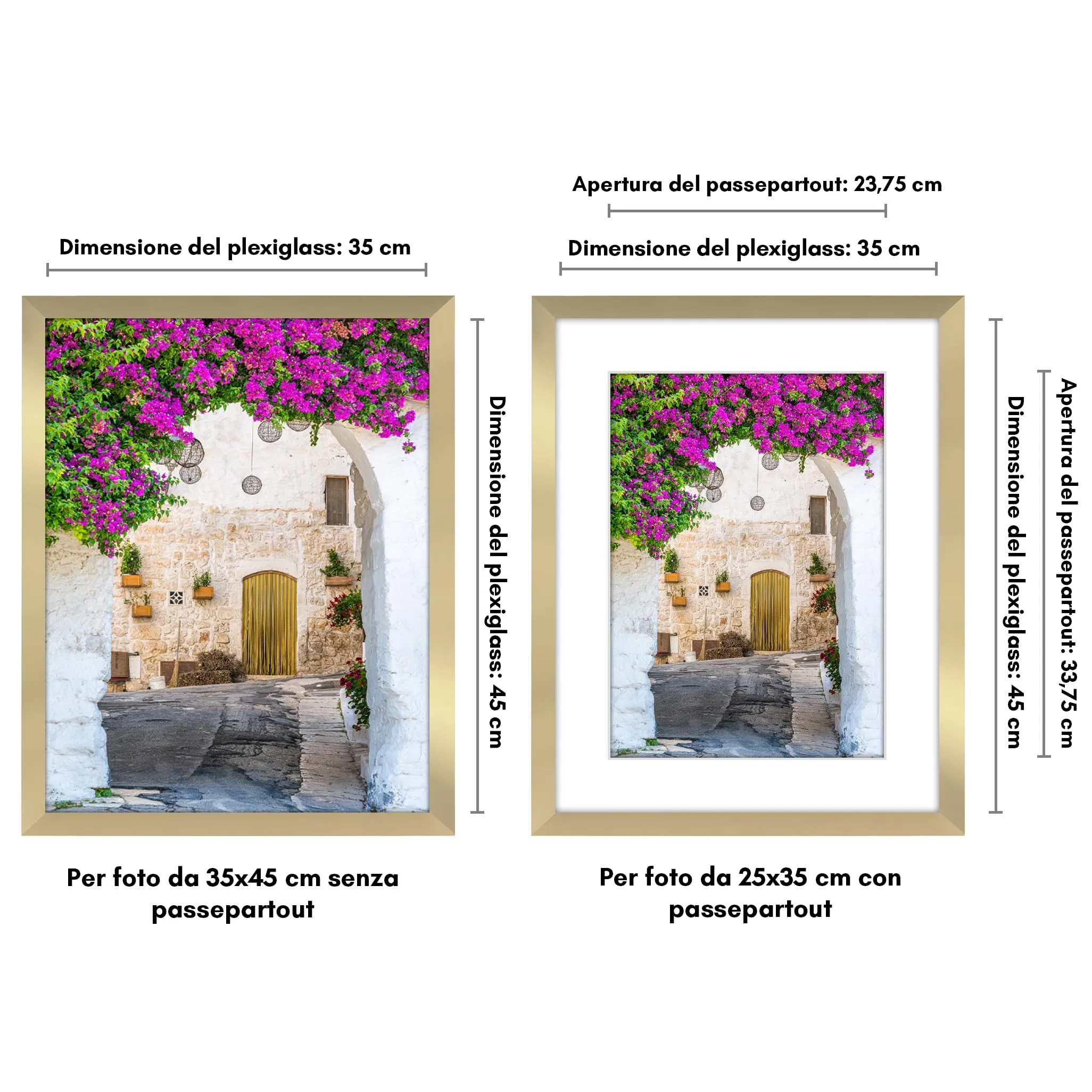 Americanflat Cornice Oro 35x45 cm con Passepartout 25x35 cm in Legno MDF - immagine 5