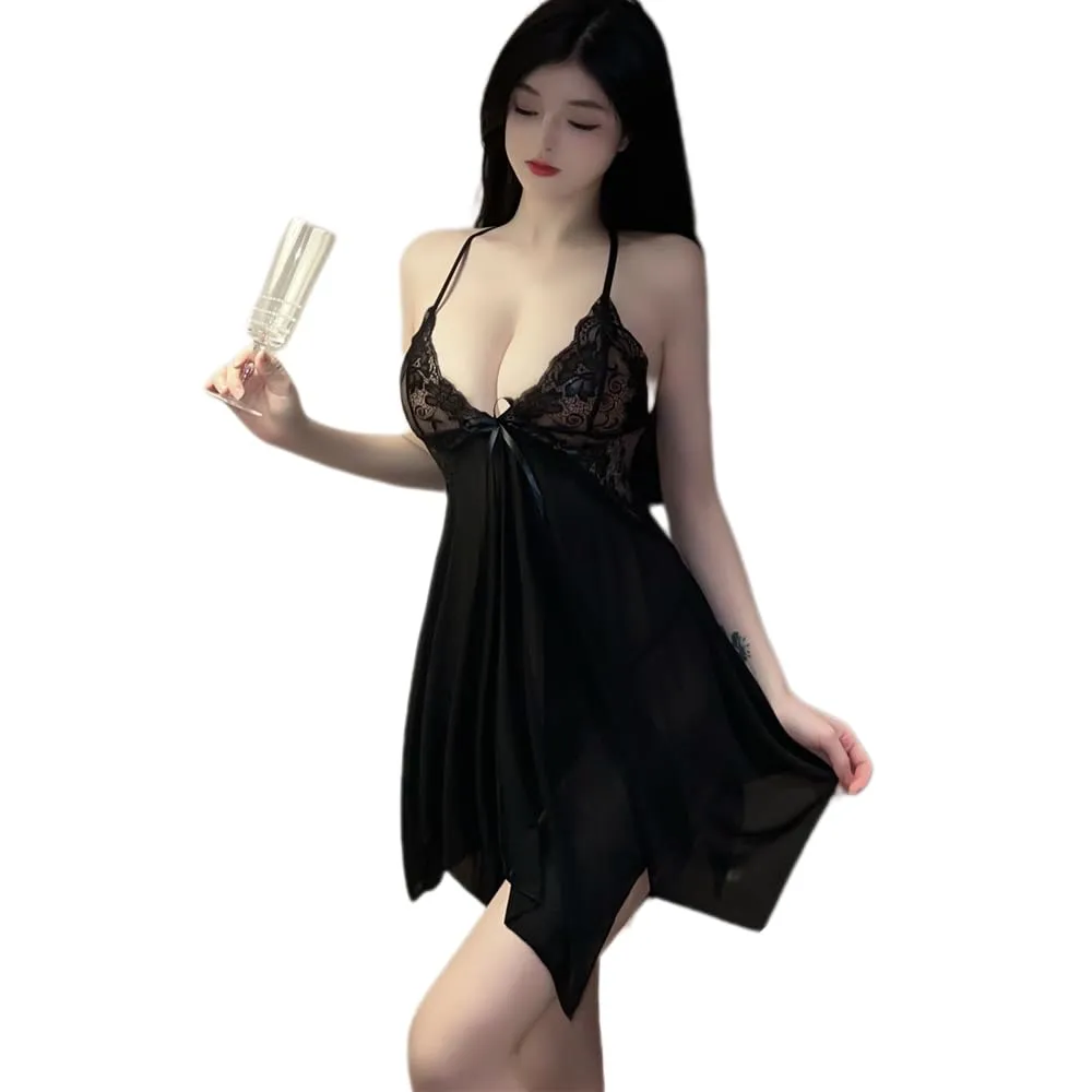 QNCLO Pigiama Sexy in Pizzo per Donna con Maglia, Nero 2, Taglia Unica - immagine 1