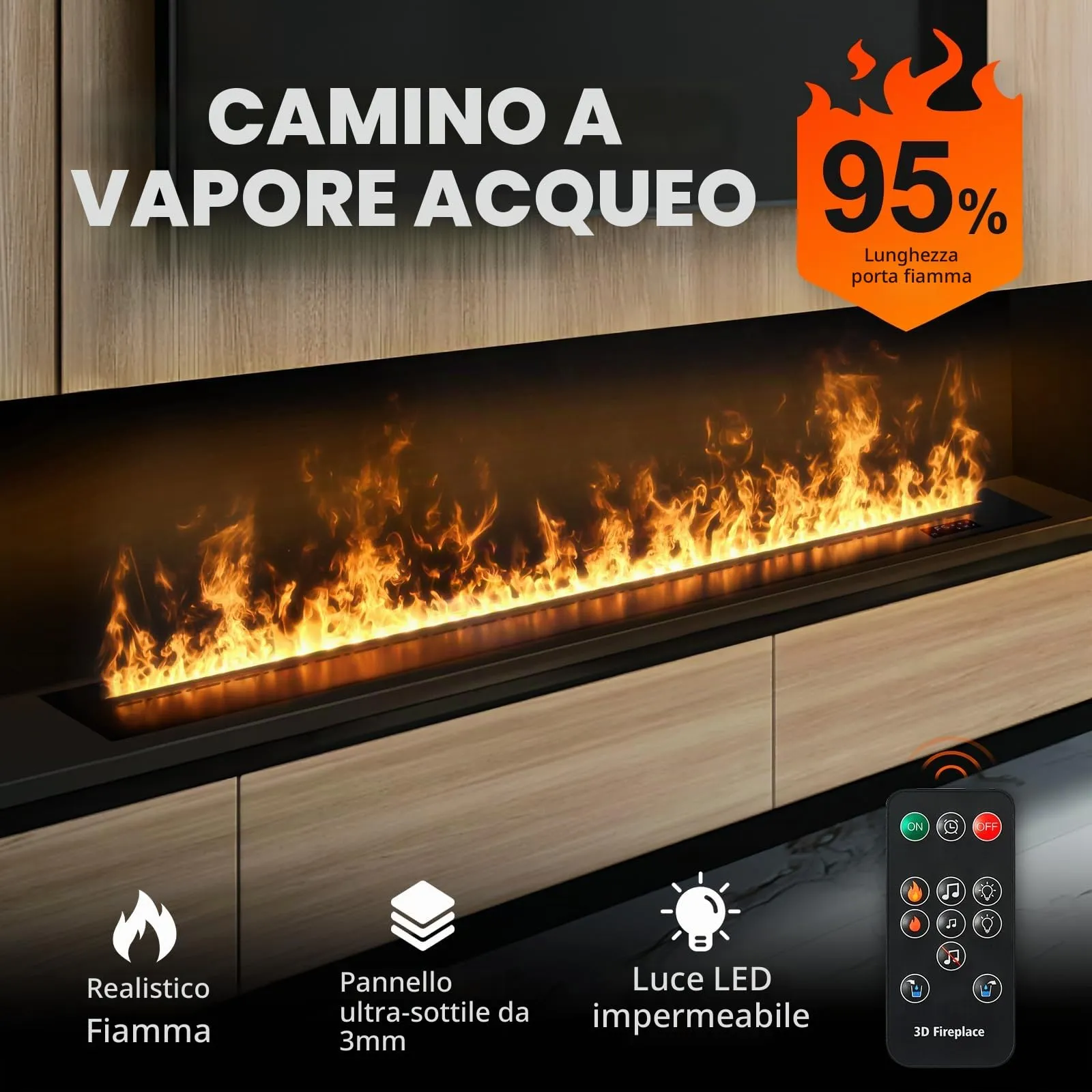 Mexhom Camino Elettrico a Vapore Acqueo 3D, 180cm, BILU-DANS-180 - immagine 3