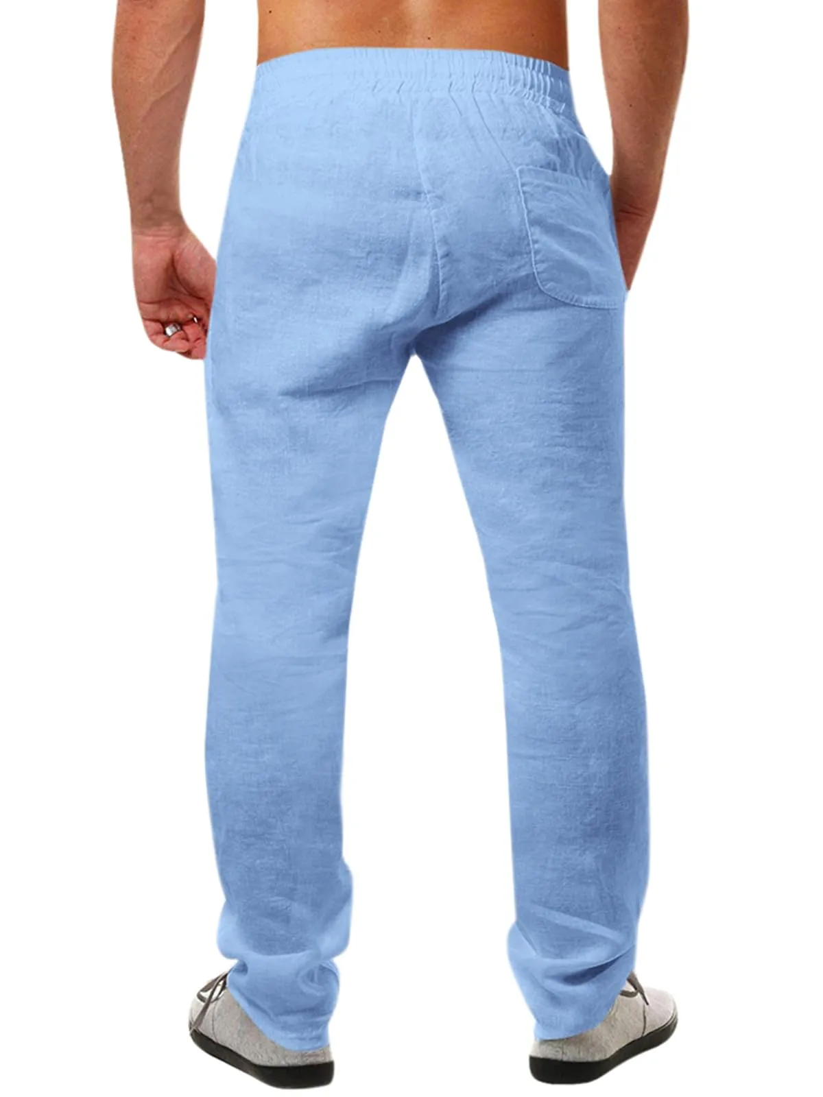 Runcati Pantaloni da Uomo in Lino e Cotone, Tinta Unita, Taglio Largo con Coulisse, Blu, XXL - immagine 2