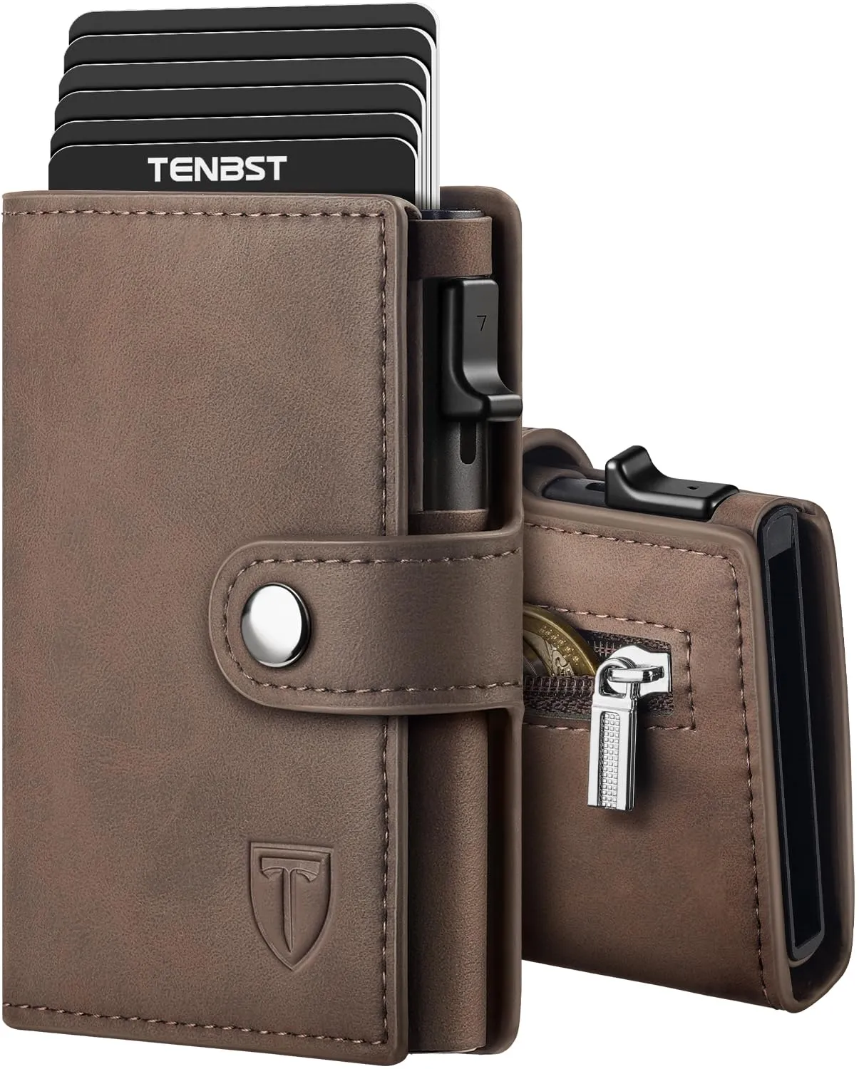 TENBST Portafoglio Uomo Ultrasottile in Pelle Fibra di Carbonio con Tasca Portamonete e Protezione RFID, T-340 - immagine 1
