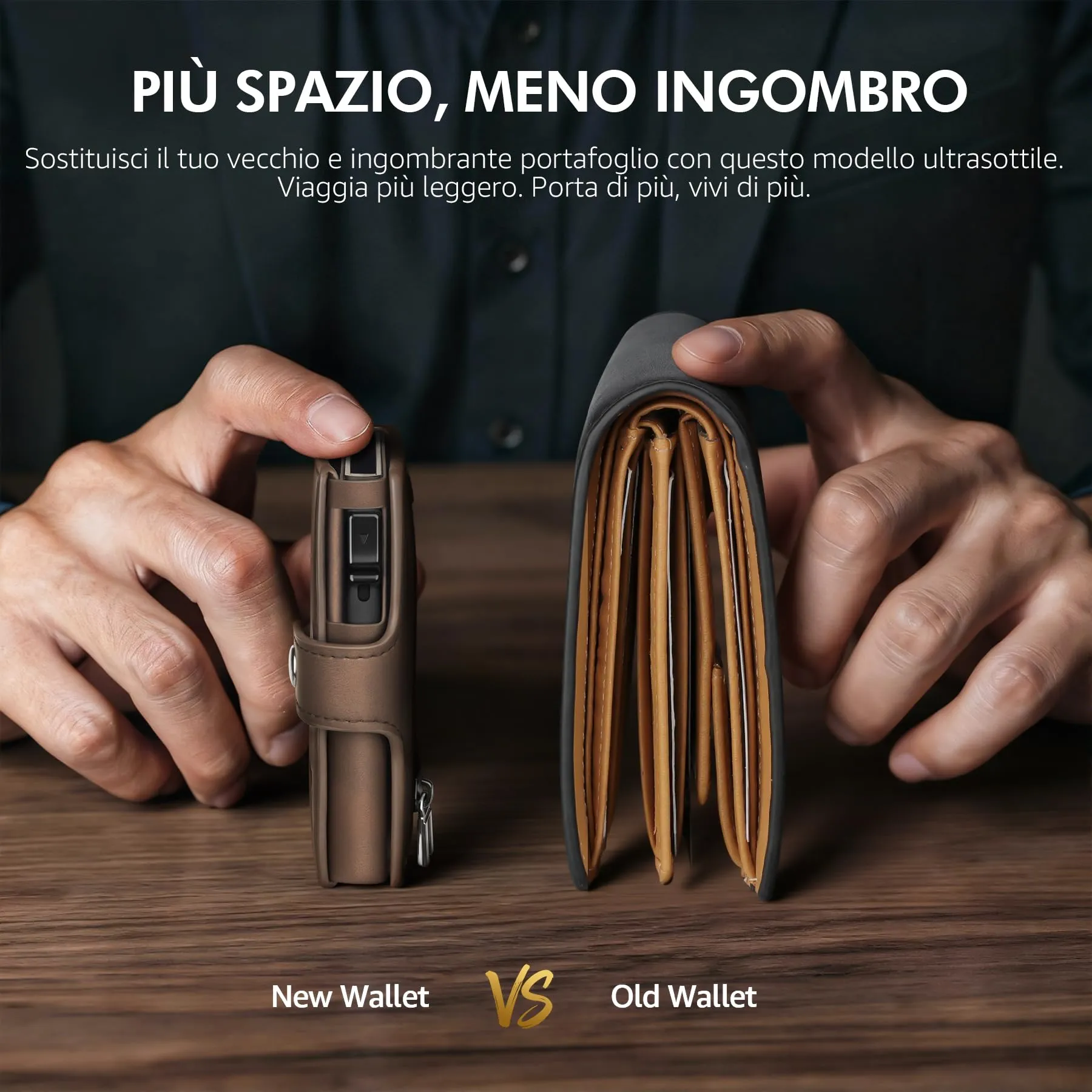 TENBST Portafoglio Uomo Ultrasottile in Pelle Fibra di Carbonio con Tasca Portamonete e Protezione RFID, T-340 - immagine 4