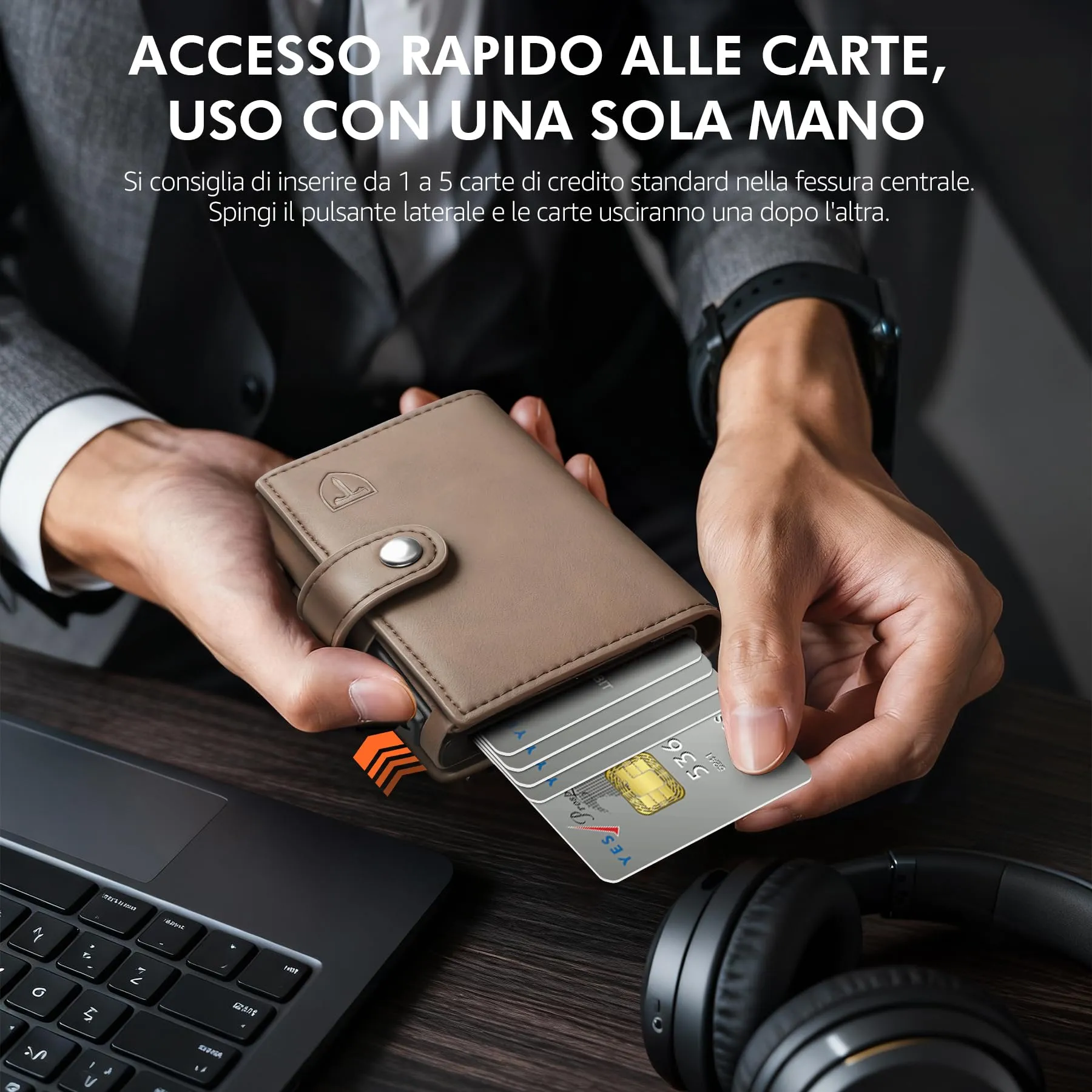 TENBST Portafoglio Uomo Ultrasottile in Pelle Fibra di Carbonio con Tasca Portamonete e Protezione RFID, T-340 - immagine 6