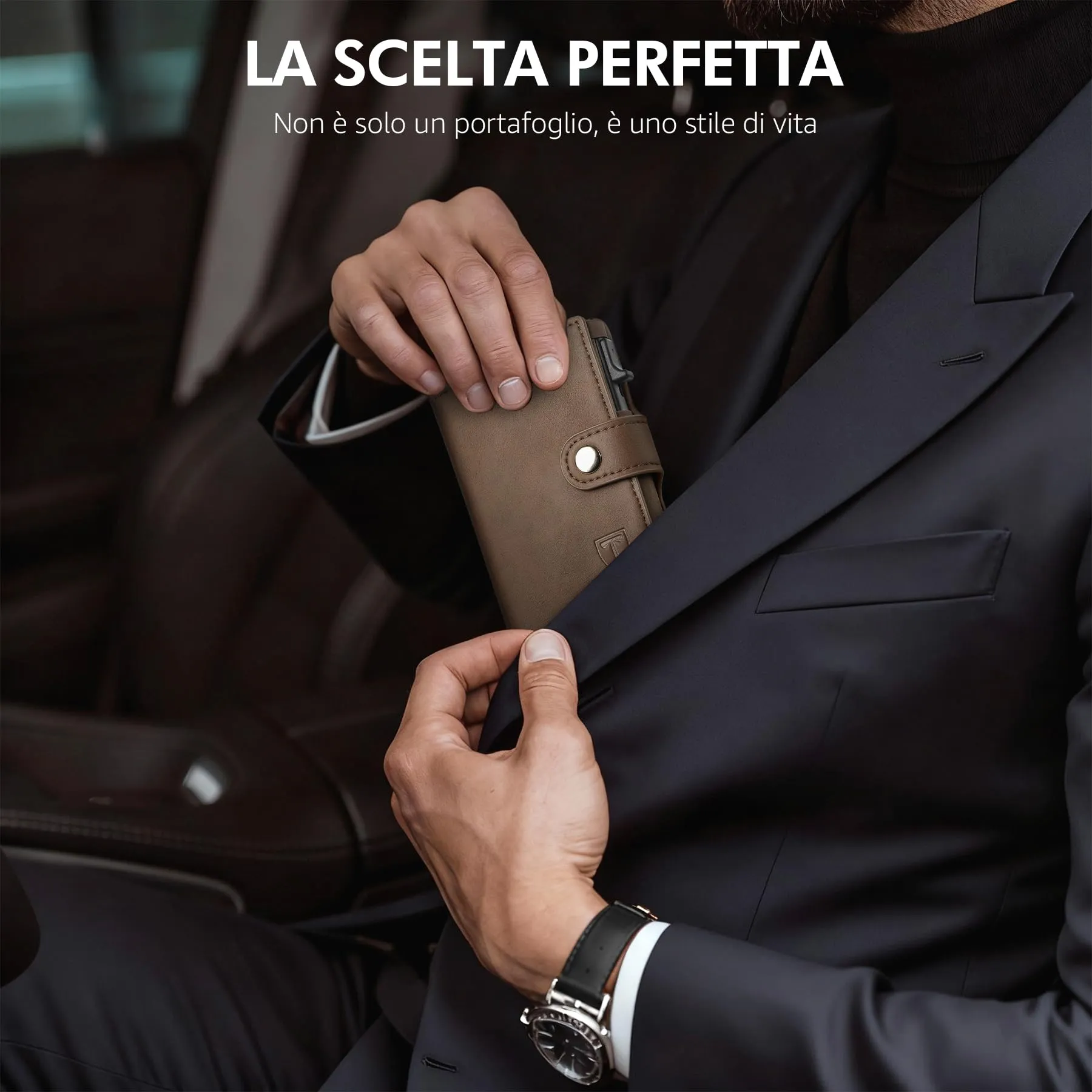 TENBST Portafoglio Uomo Ultrasottile in Pelle Fibra di Carbonio con Tasca Portamonete e Protezione RFID, T-340 - immagine 7