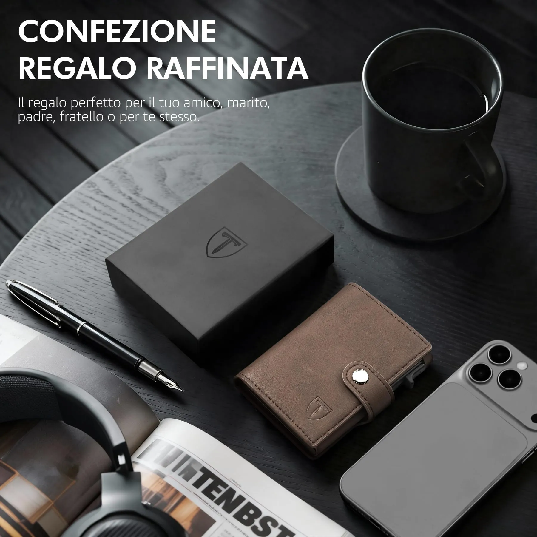 TENBST Portafoglio Uomo Ultrasottile in Pelle Fibra di Carbonio con Tasca Portamonete e Protezione RFID, T-340 - immagine 8