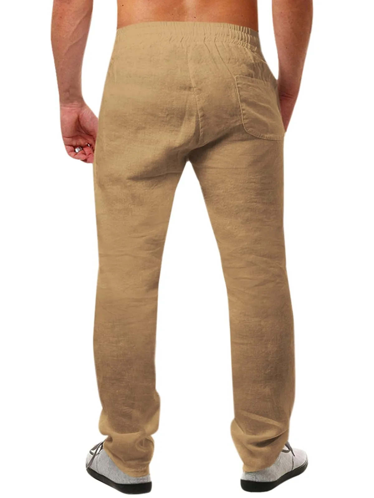 Runcati Pantaloni da Uomo in Lino e Cotone, Tinta Unita, Cachi, XXL - immagine 2