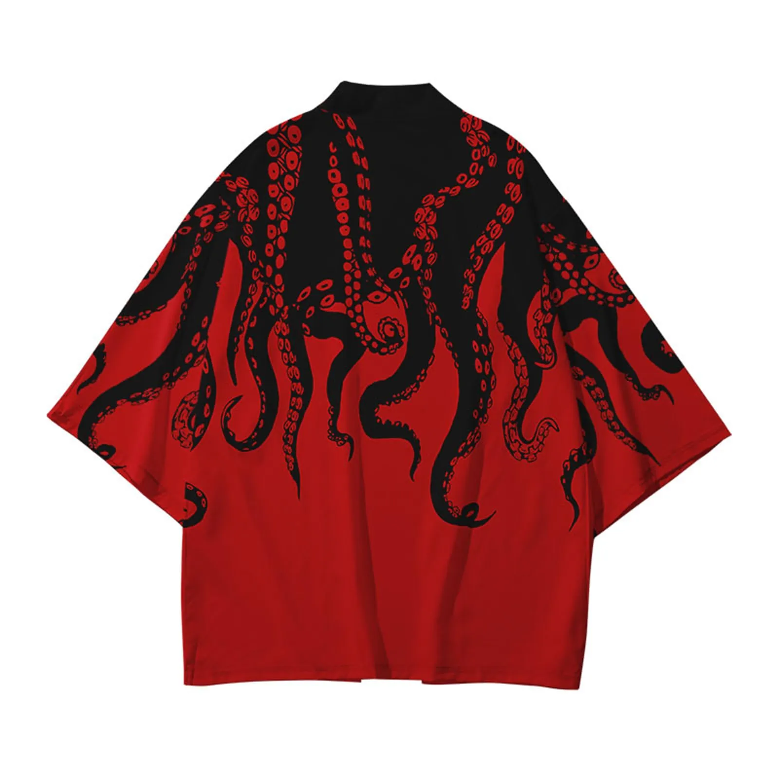 CIZEUR Kimono Cardigan Uomo Fantasia Polpo Maniche 3/4, 4XL RD-BK - immagine 2