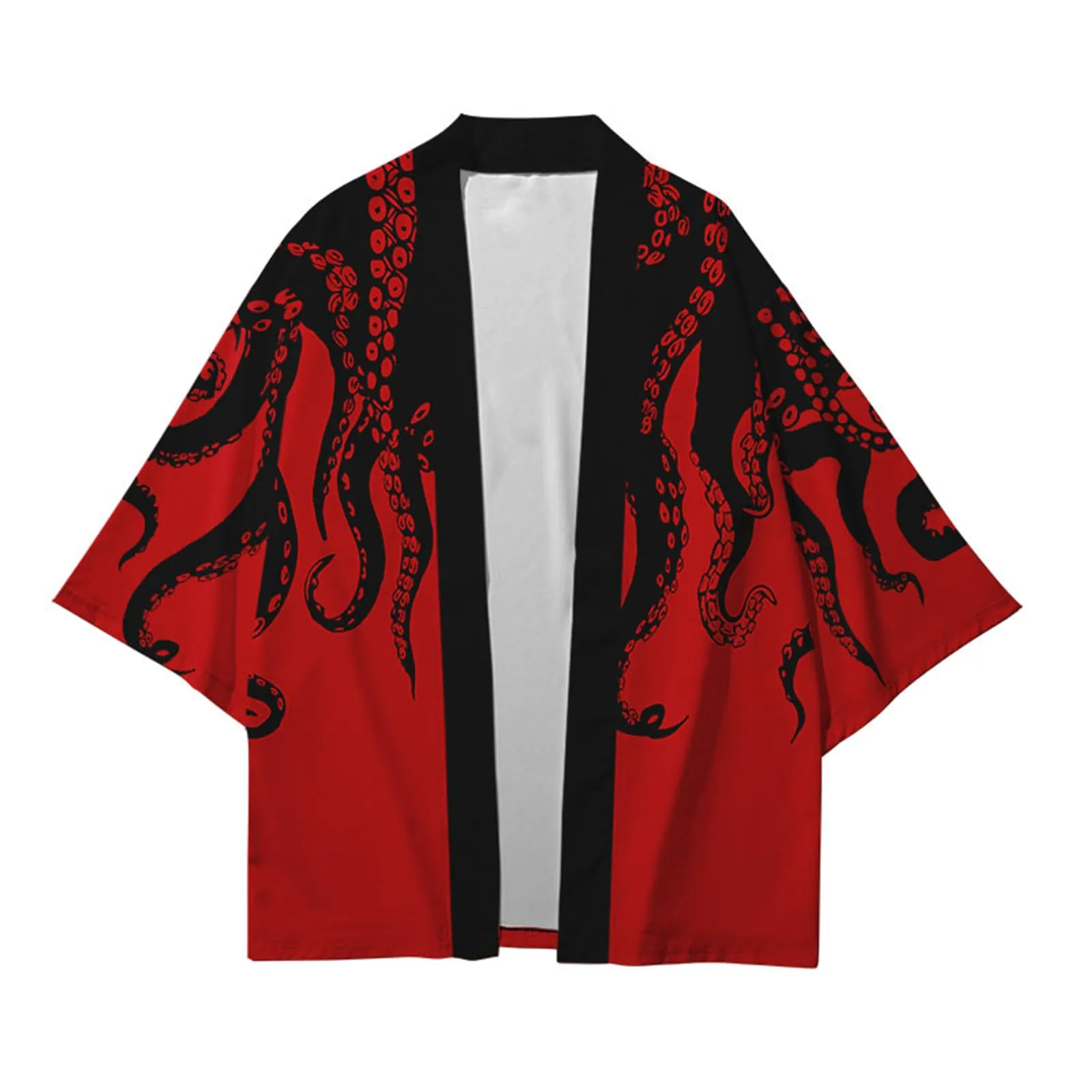 CIZEUR Cardigan Kimono Uomo Giapponese Maniche 3/4 Fantasia Animalier, 6XL RD-BK - immagine 1