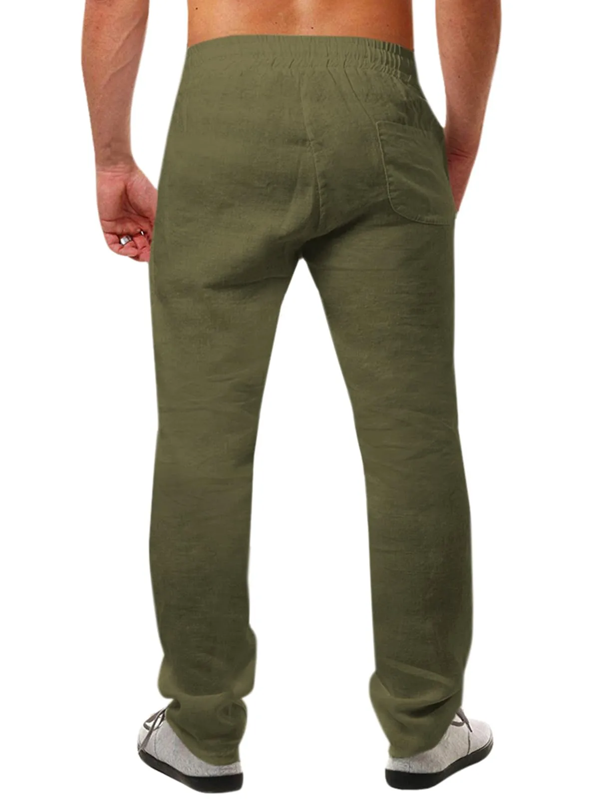 Runcati Pantaloni da Uomo in Lino e Cotone Tinta Unita Taglio Largo con Coulisse, Verde, XXL - immagine 2