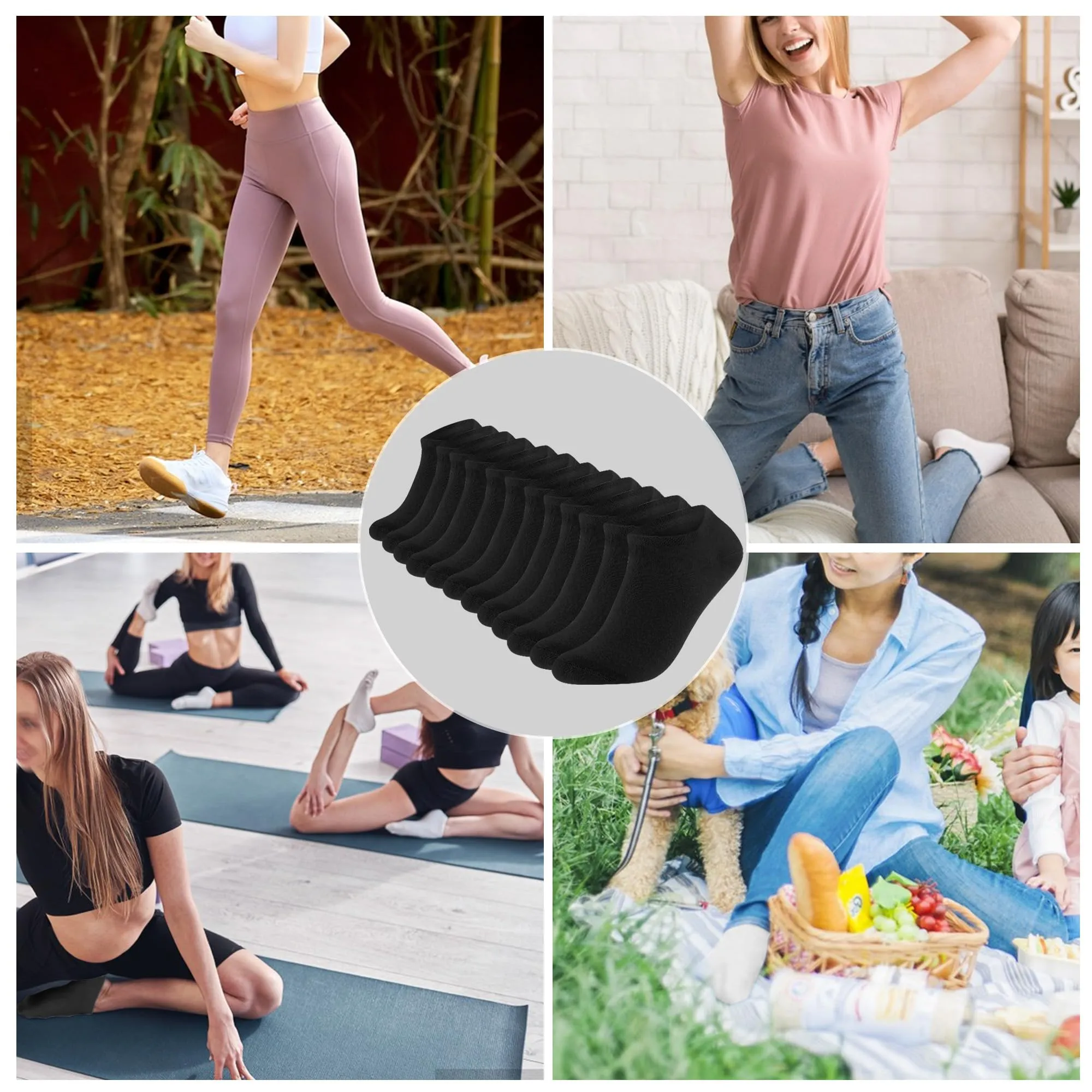 Lakpoau Calzini Corti Sportivi Unisex in Cotone Traspirante, 12 Paia, 43-46, Neri ZD2301 - immagine 2