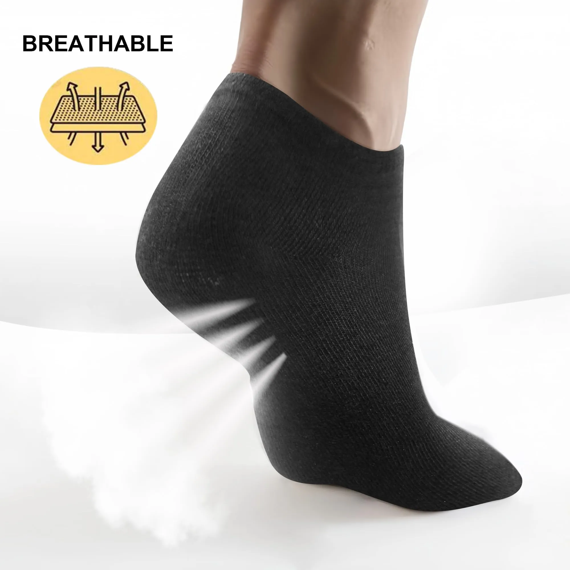 Lakpoau Calzini Corti Sportivi Unisex in Cotone Traspirante, 12 Paia, 43-46, Neri ZD2301 - immagine 4