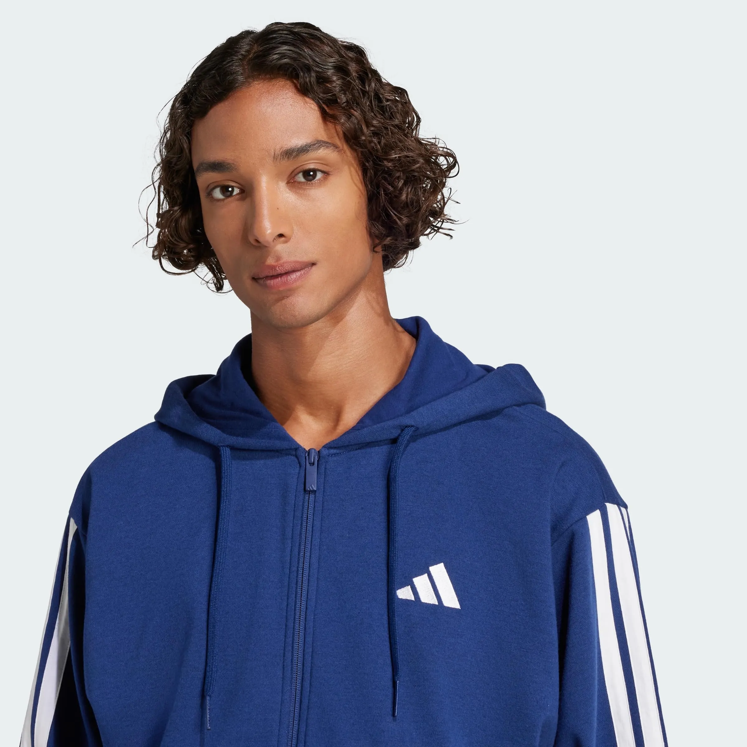 adidas Essential Three Stripes French Terry Fullzip Hoodie, Dark Blue/White, S - immagine 2