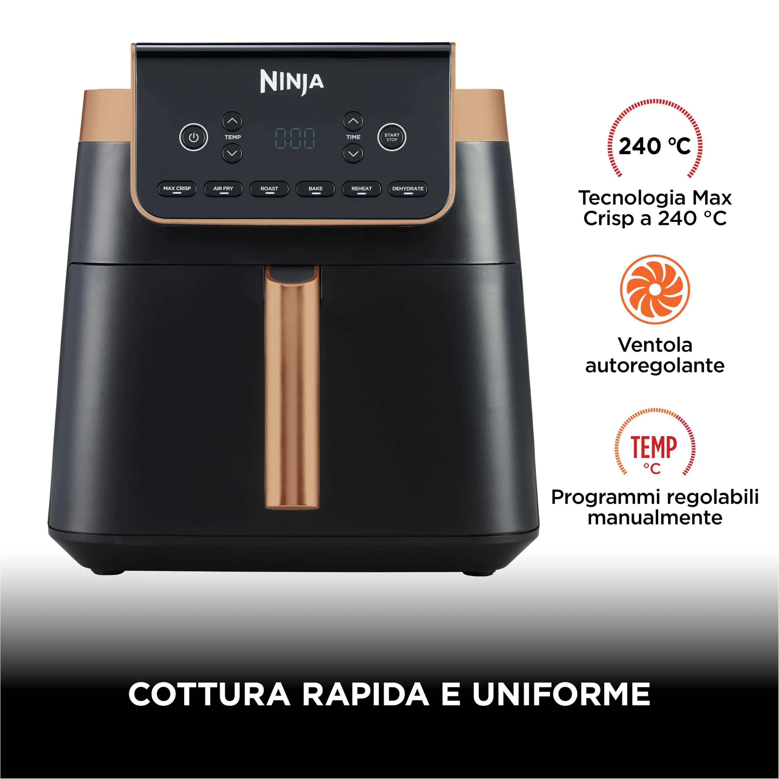 Ninja Max Pro Friggitrice ad Aria 6,2L Nero/Rame AF180EUCP - immagine 8