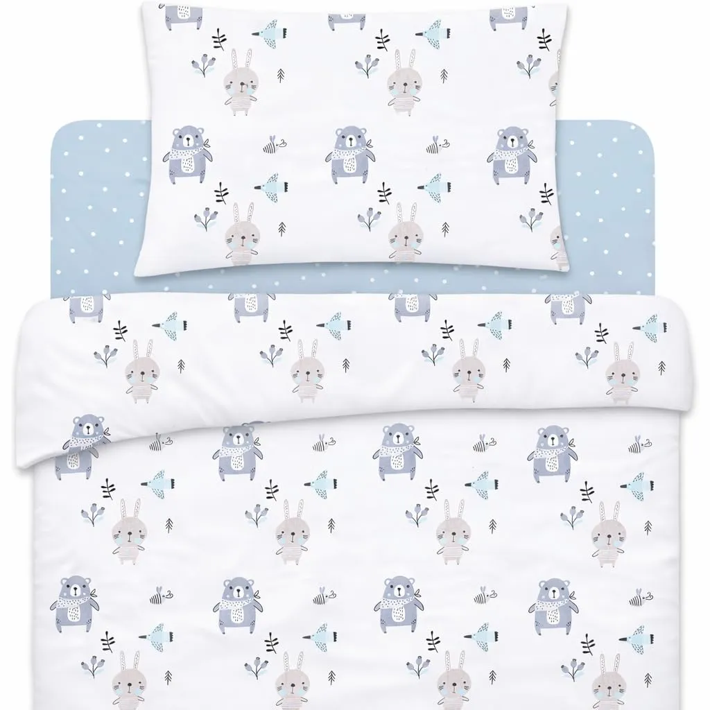 Lovely Hippo Set Lenzuola 80x160 cm con Angoli, Copripiumino 120x170 cm e Federa per Bambini, Animali Blu, 3 Pezzi - immagine 1