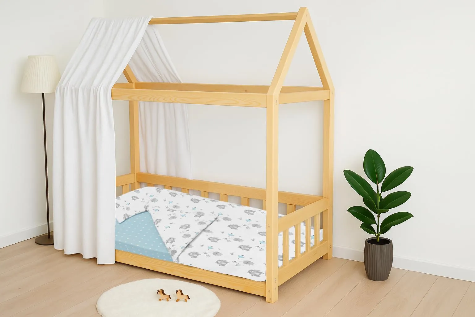 Lovely Hippo Set Lenzuola 80x160 cm con Angoli, Copripiumino 120x170 cm e Federa per Bambini, Animali Blu, 3 Pezzi - immagine 3