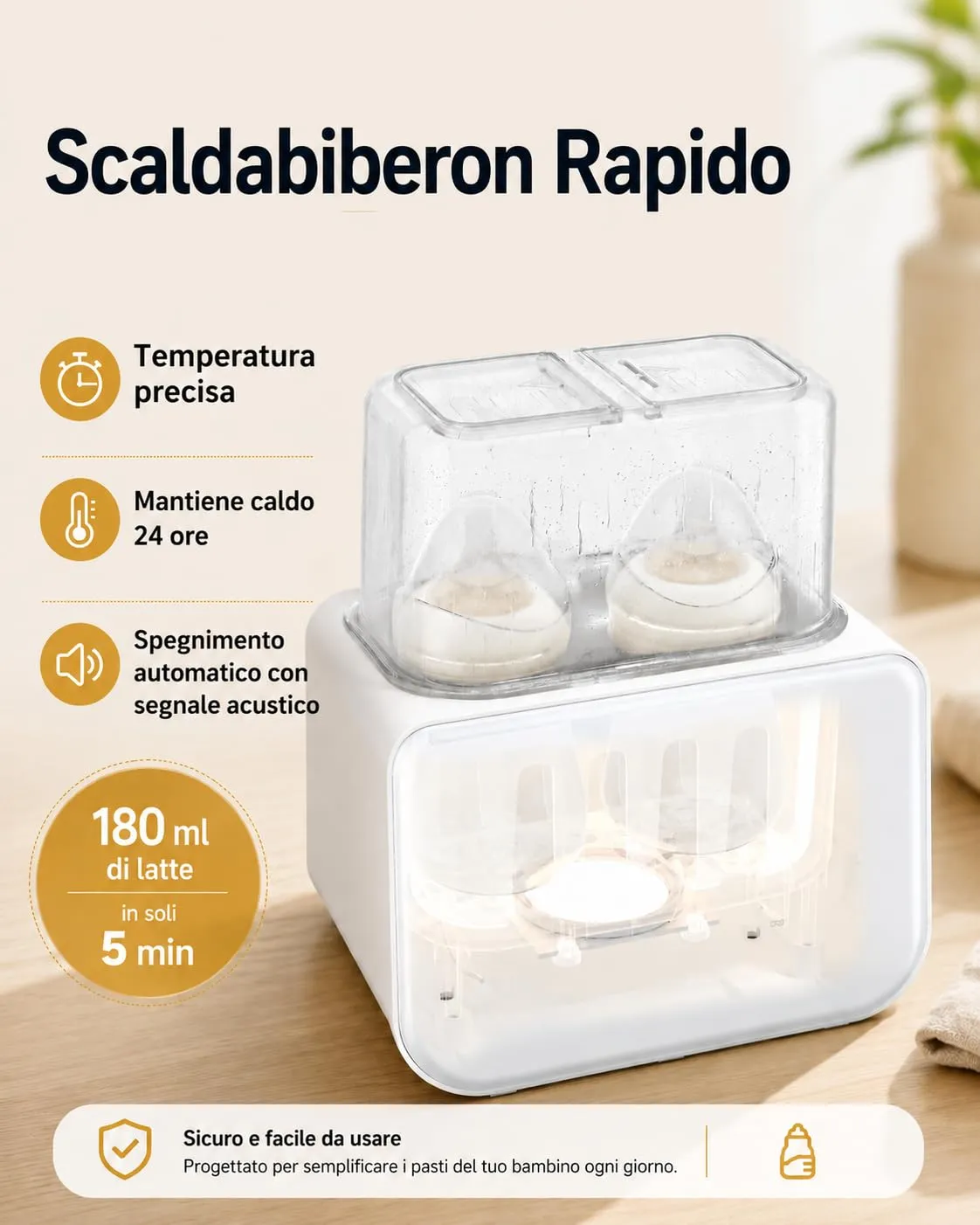 Grownsy Scaldabiberon Doppio 9 in 1 con Sterilizzatore e Display LCD - immagine 2