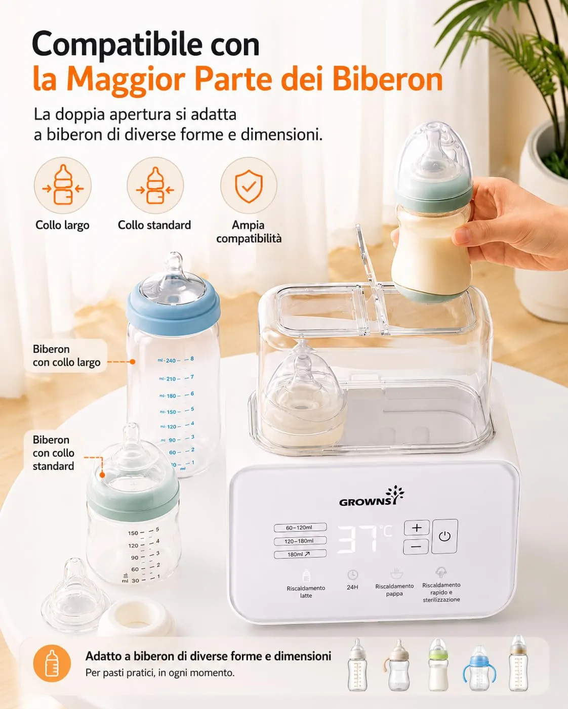 Grownsy Scaldabiberon Doppio 9 in 1 con Sterilizzatore e Display LCD - immagine 5