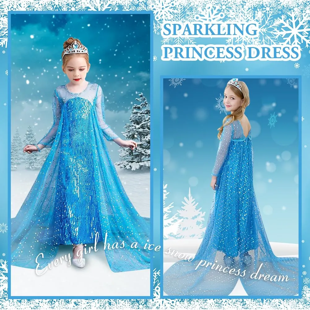 ACWOO Costume Vestito Principessa per Bambina con Corona e Bacchetta - immagine 2