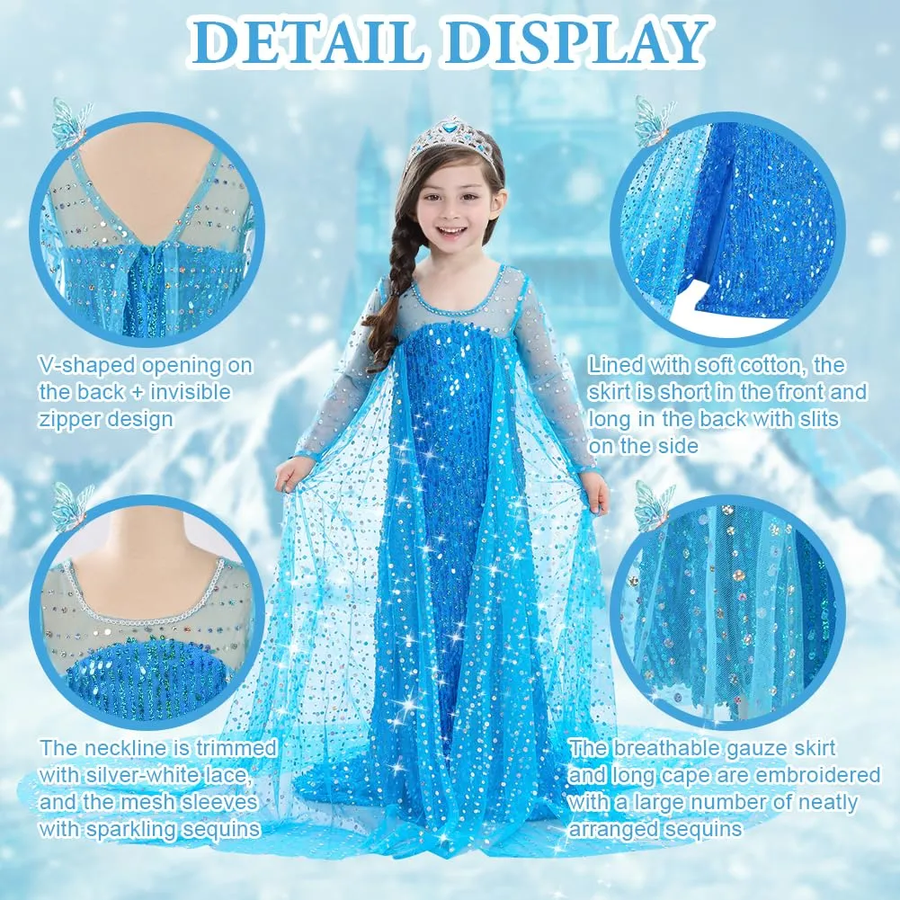 ACWOO Costume Vestito Principessa per Bambina con Corona e Bacchetta - immagine 3