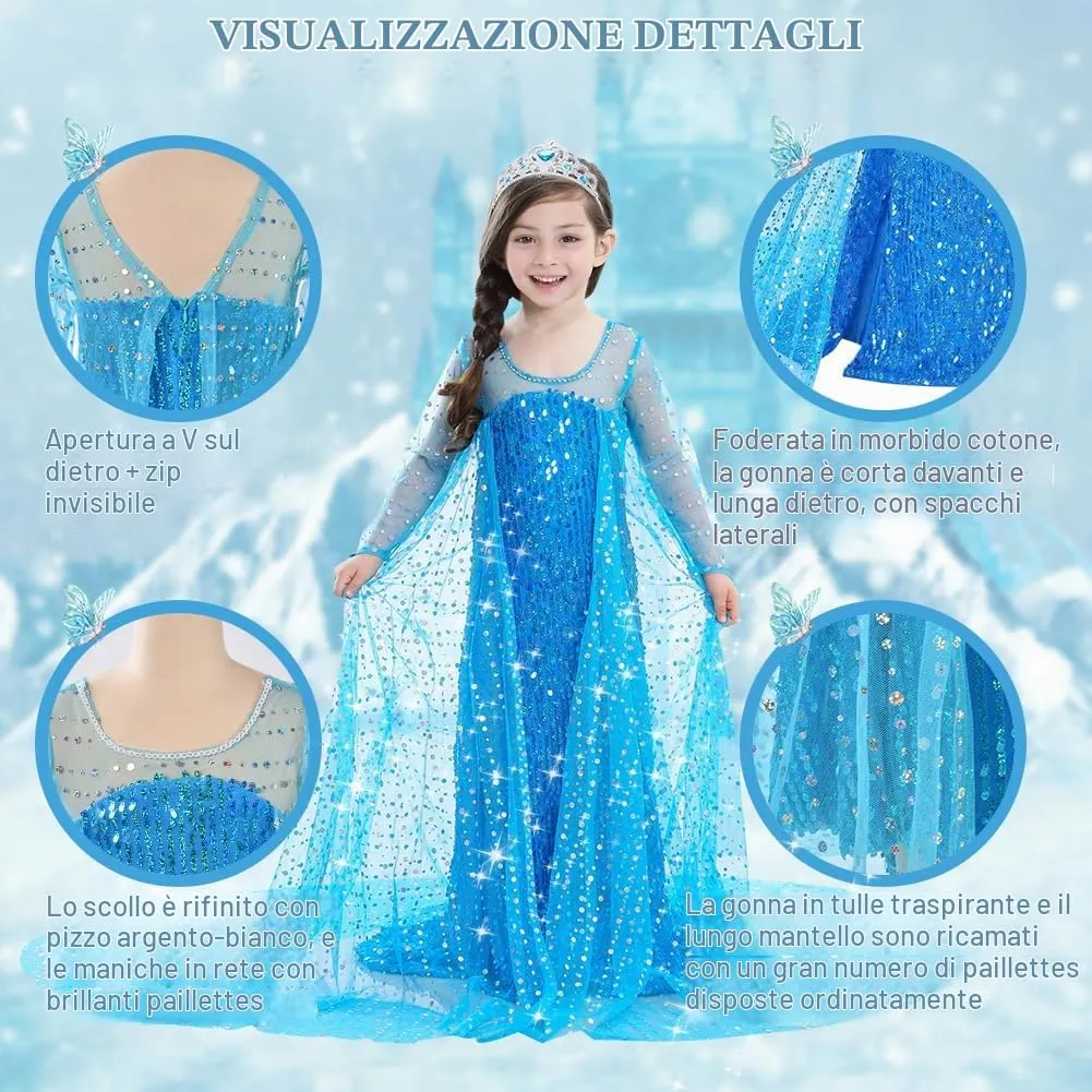 ACWOO Costume Principessa per Bambina con Corona e Bacchetta, Taglia 150 - immagine 3