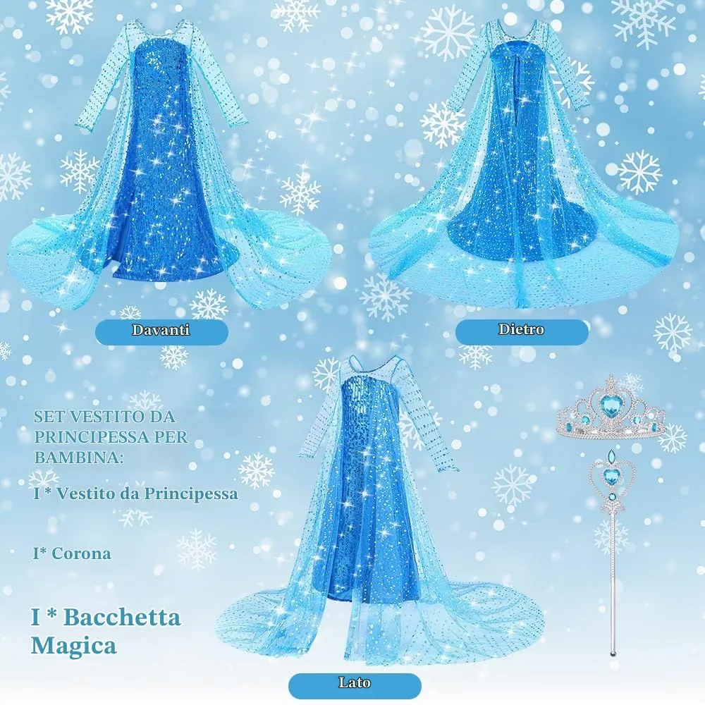 ACWOO Costume Principessa per Bambina con Corona e Bacchetta, Taglia 150 - immagine 4