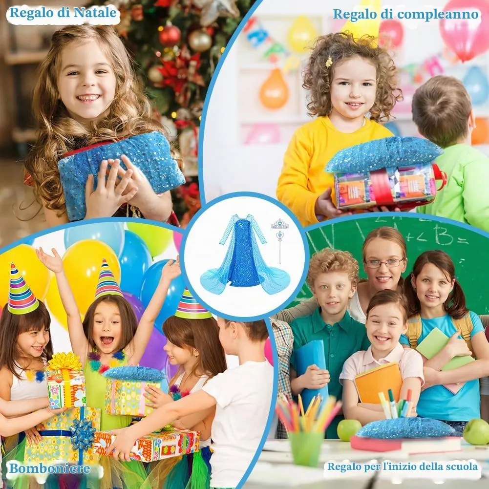 ACWOO Costume Principessa per Bambina con Corona e Bacchetta, Taglia 150 - immagine 6