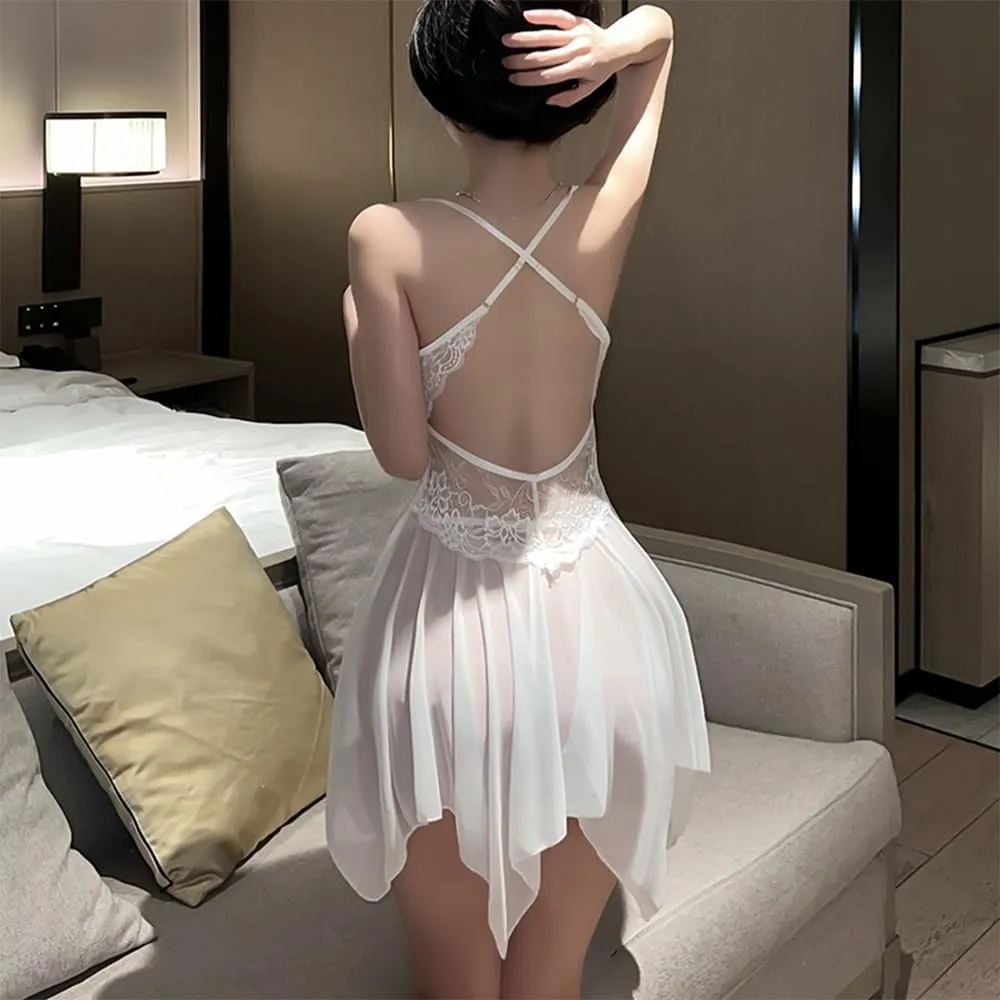 QNCLO Pigiama Sexy da Donna in Pizzo con Maglia, Bianco 2, Taglia Unica - immagine 4