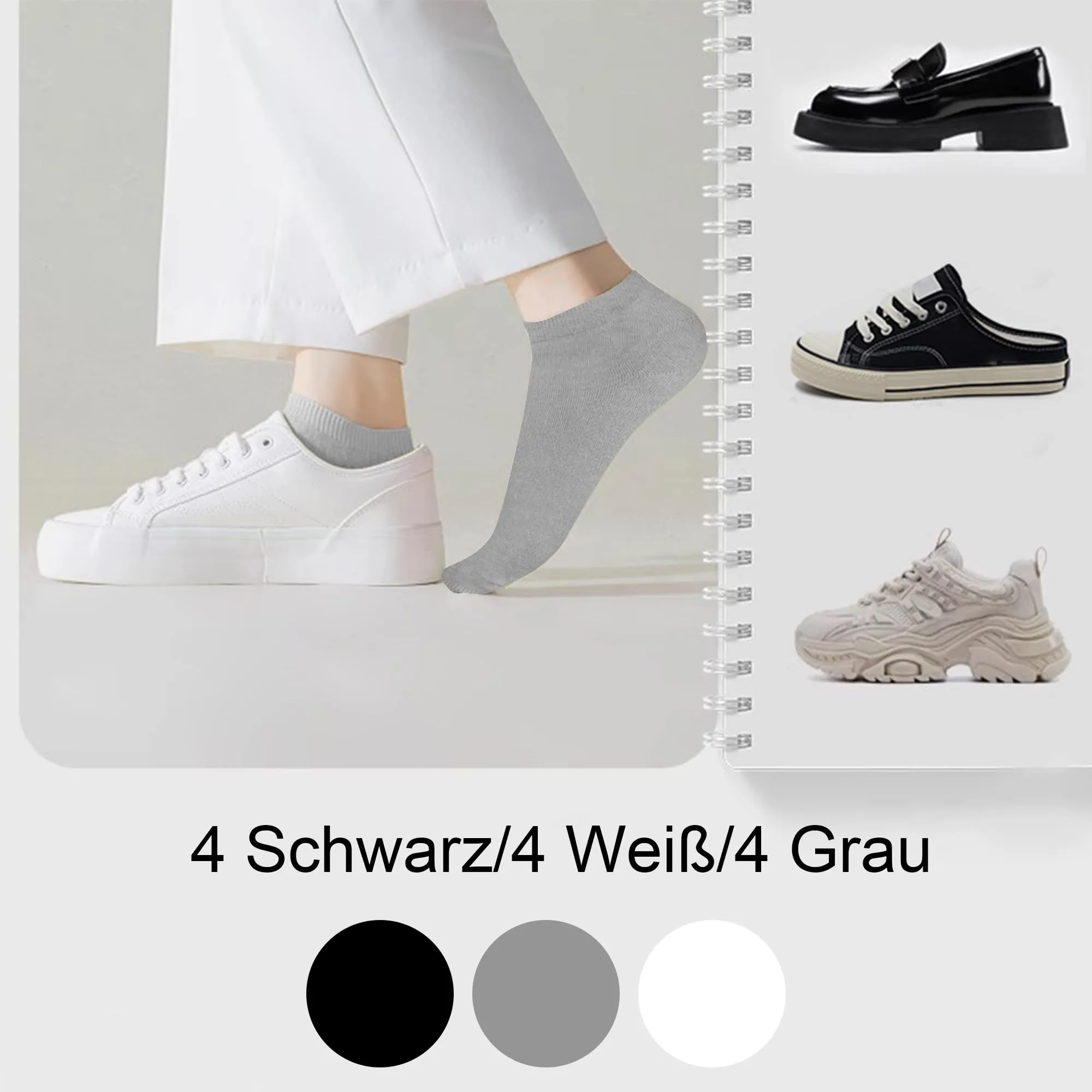 Lakpoau Calzini Corti Sportivi Unisex, 12 Paia, Cotone Traspirante, 39-42, Bianchi, Neri, Grigio - immagine 6