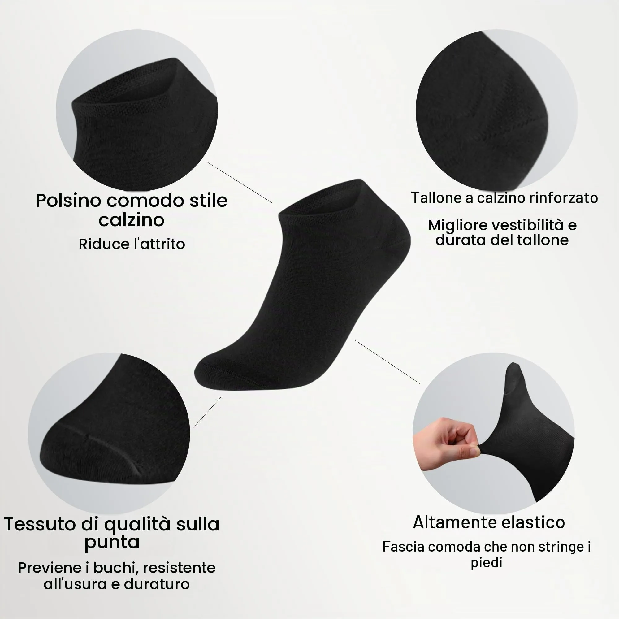 Lakpoau Calzini Sportivi Unisex, 12 Paia, 35-38, Cotone Traspiranti, Bianchi e Neri - immagine 3