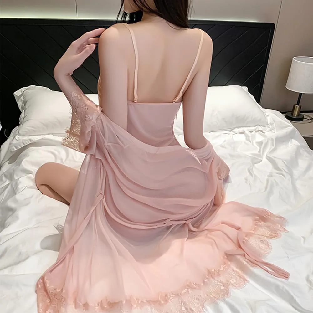QNCLO Pigiama Sexy da Donna in Pizzo con Maglia, Rosa, Taglia Unica - immagine 6
