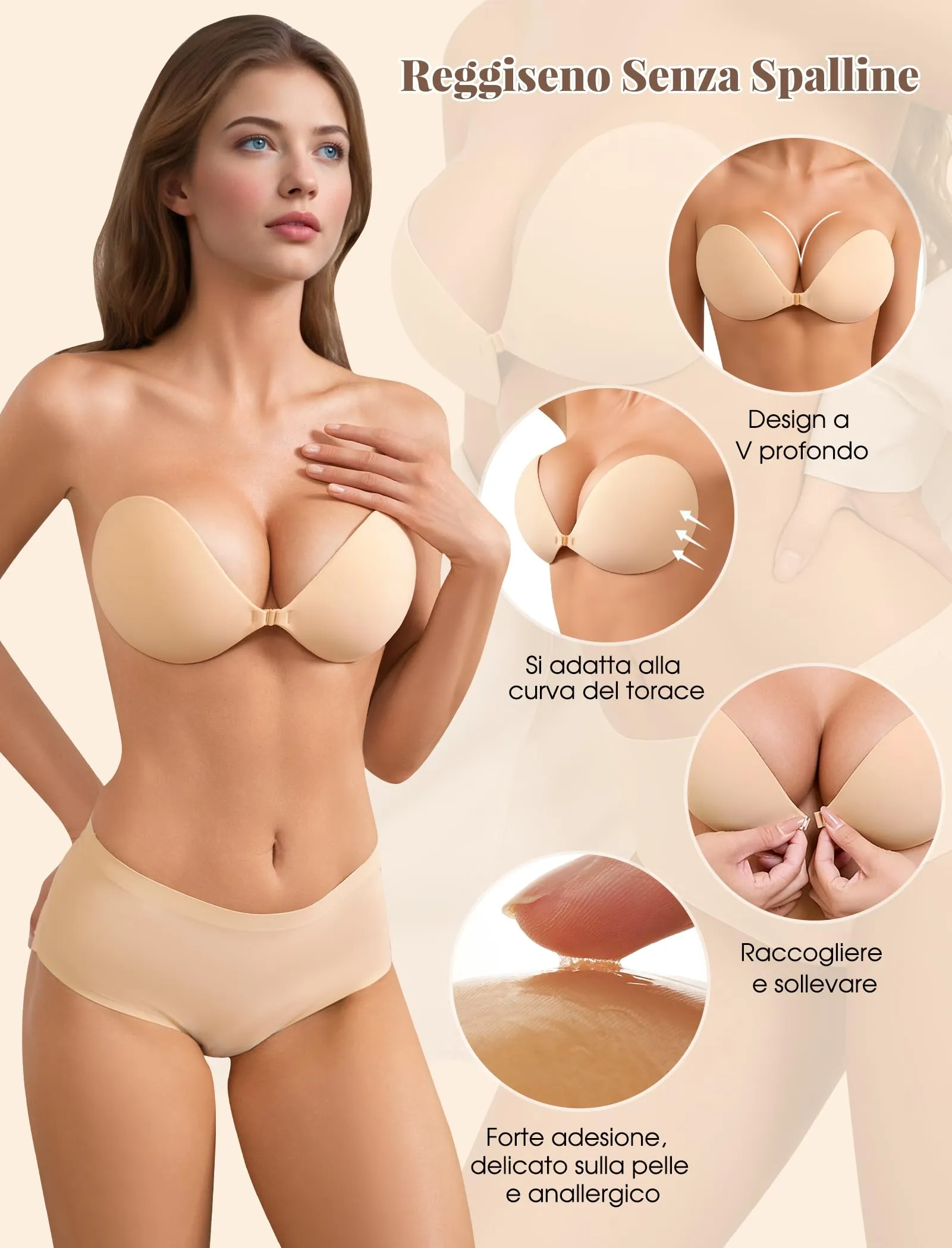 Lnmyic Reggiseno Invisibile Adesivo Push Up Schiena Scoperta Riutilizzabile - immagine 4