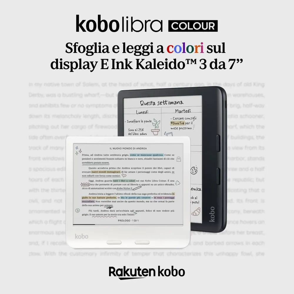 Kobo Libra Colour eReader, 7” E Ink Kaleido 3 Color Display, 32 GB, Bianco - immagine 2