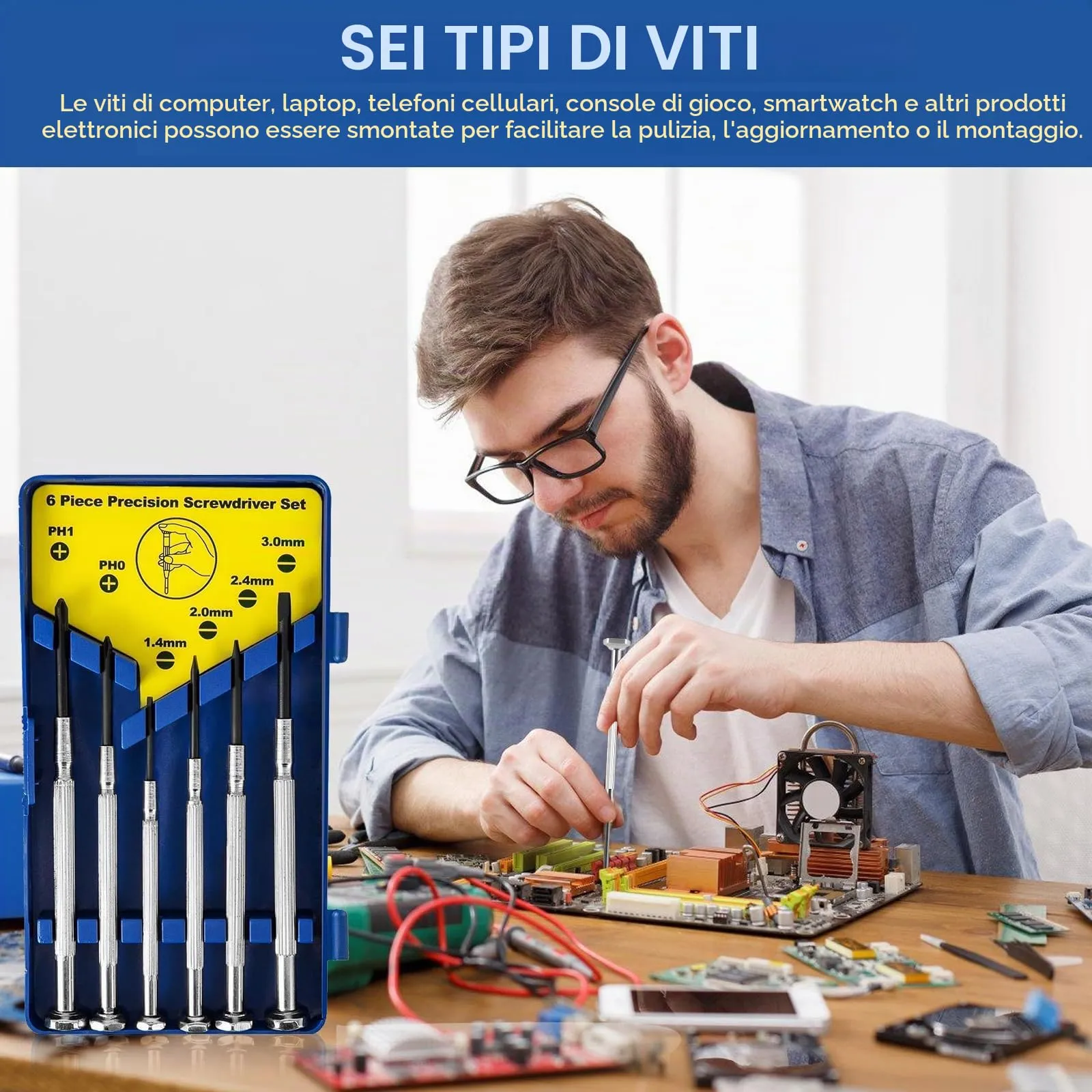 Haizibo Set di Cacciaviti di Precisione 6 in 1 per Occhiali e Orologi - immagine 7