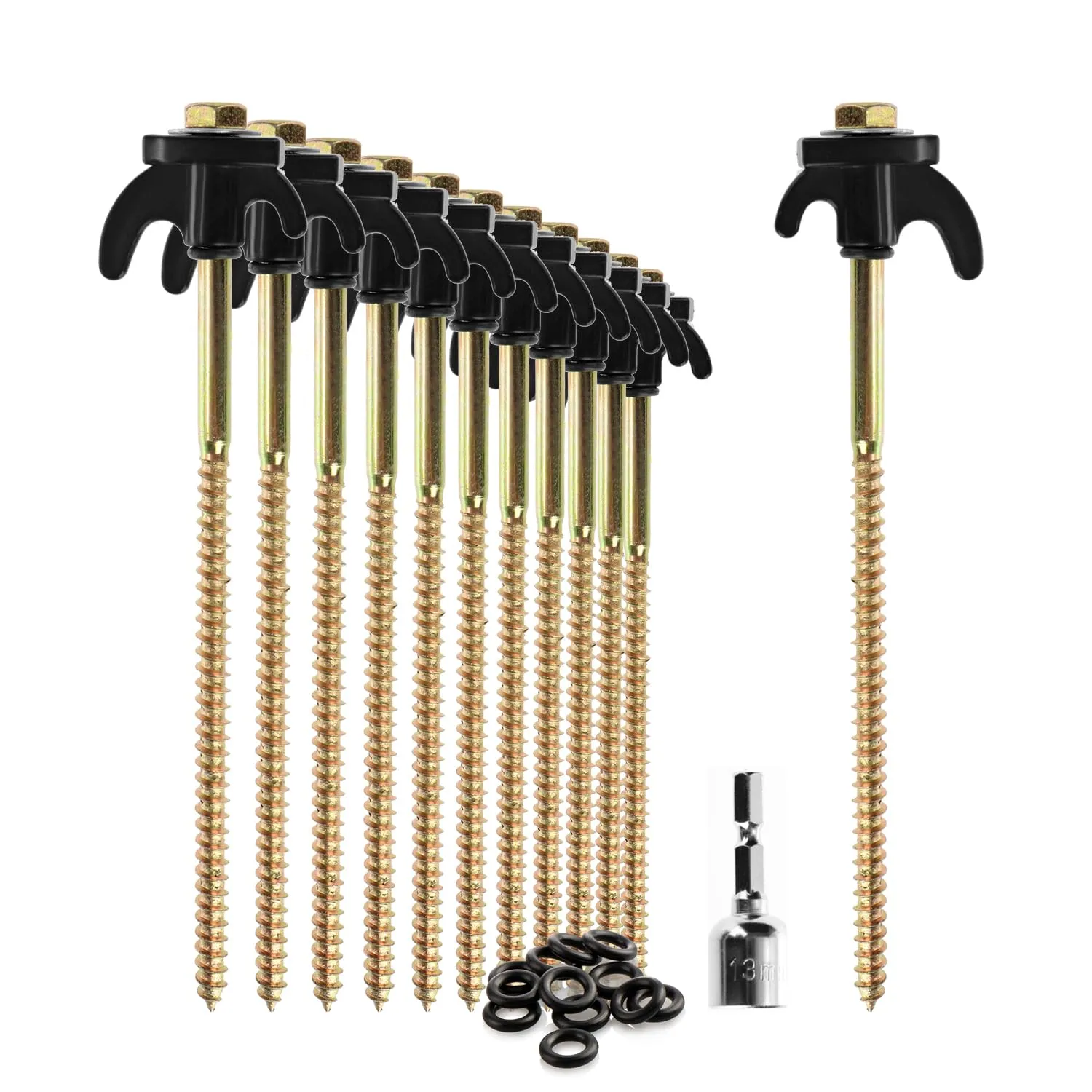 com-four Picchetti per tenda in acciaio, 12 pezzi, 205x7mm - immagine 1