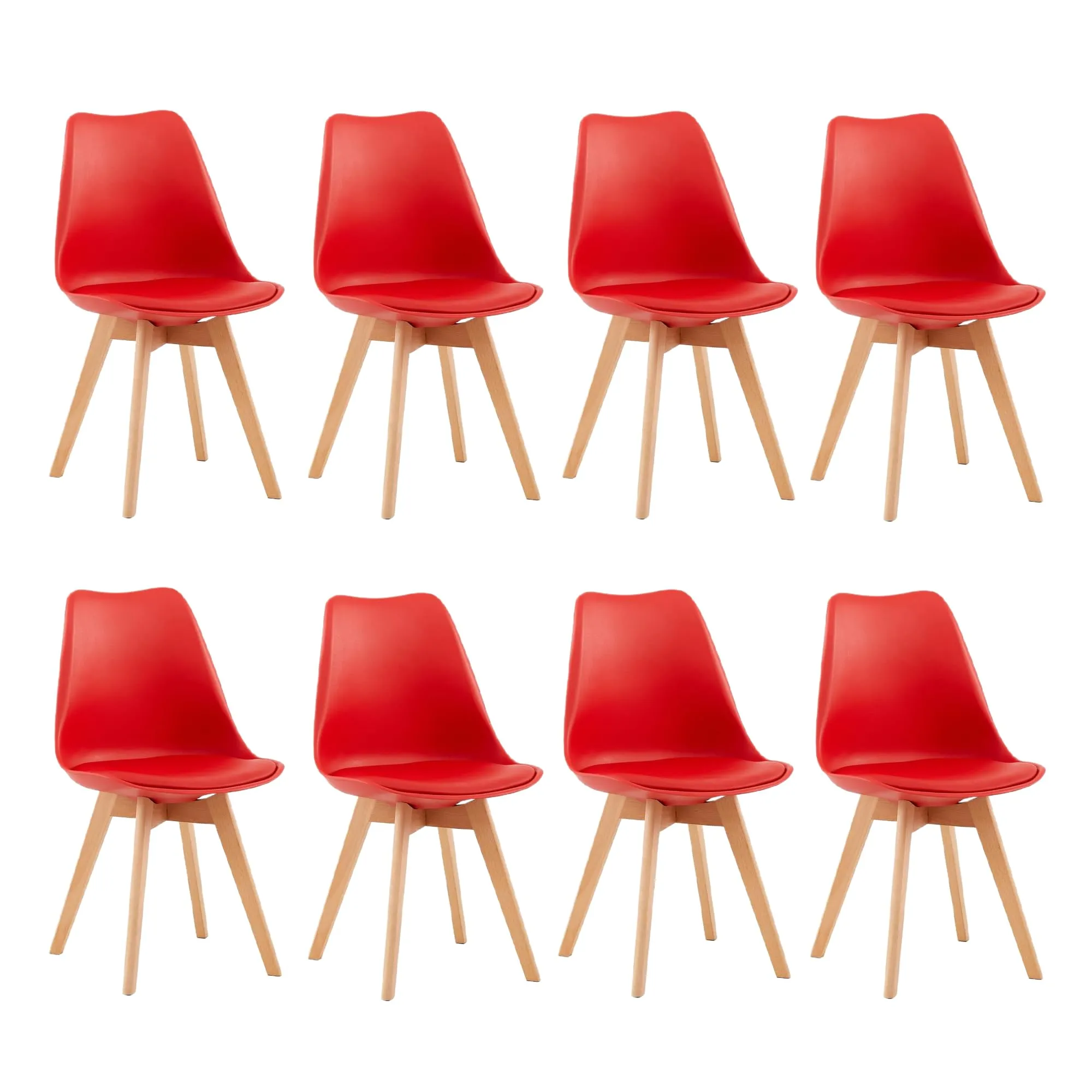 EGGREE Set di 8 Sedie da Pranzo e Cucina in Pelle PU e Legno, Rosso - immagine 1