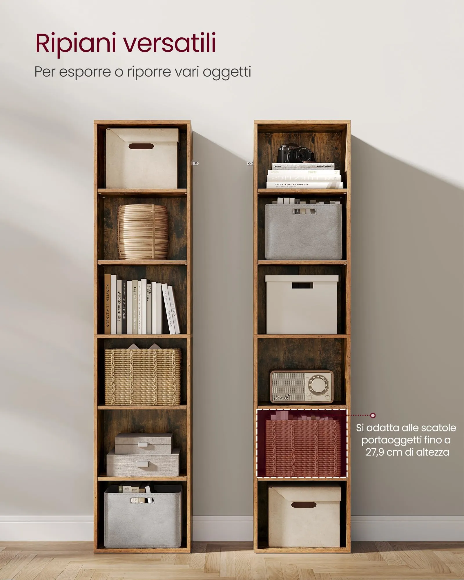 VASAGLE CUSTOS Libreria a 6 Ripiani, Stile Industriale, 24 x 40 x 178,5 cm, Marrone Vintage LBC167K01 - immagine 3