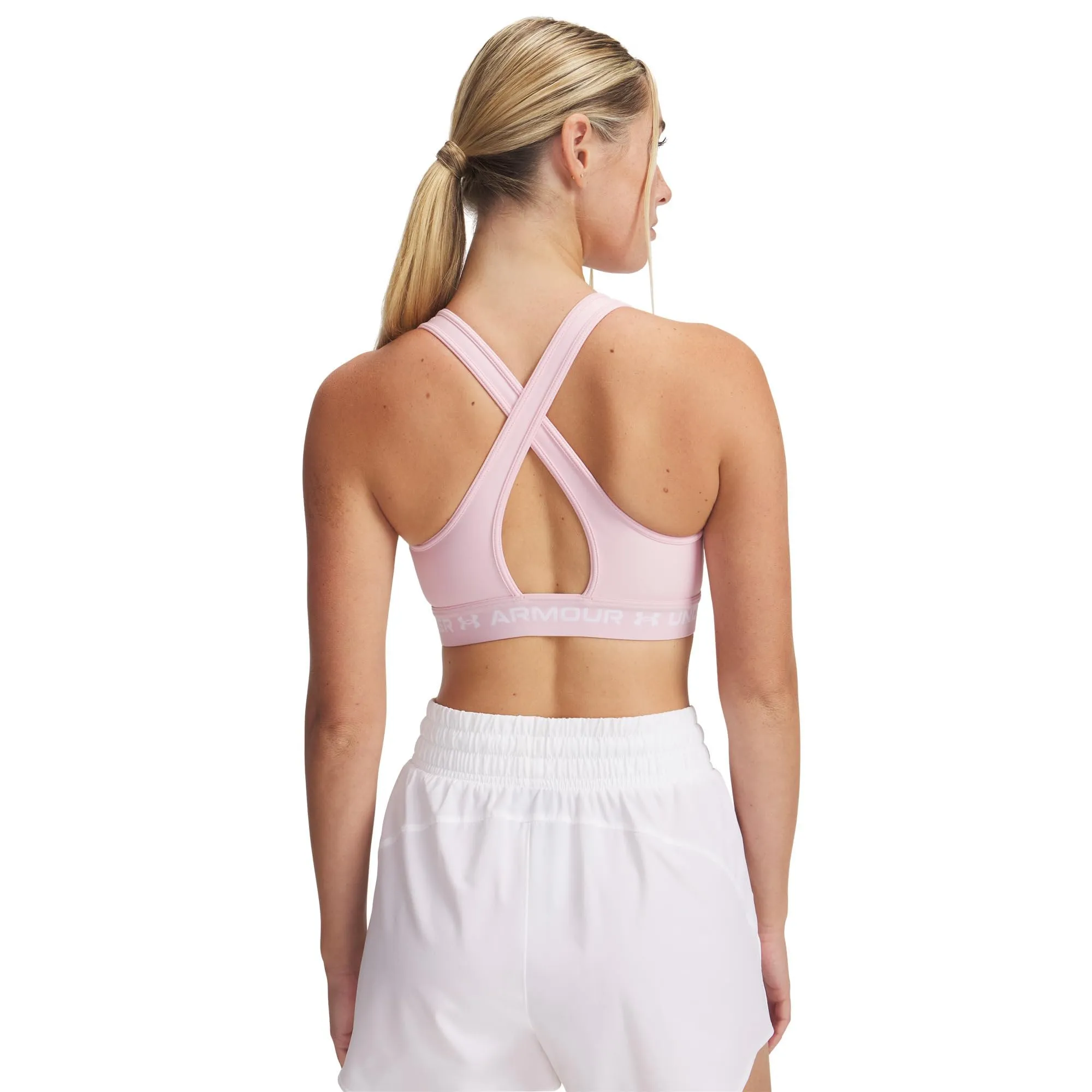 Under Armour Reggiseno Sportivo Medio Incrociato sulla Schiena, Prime Pink/Bianco, M - immagine 2