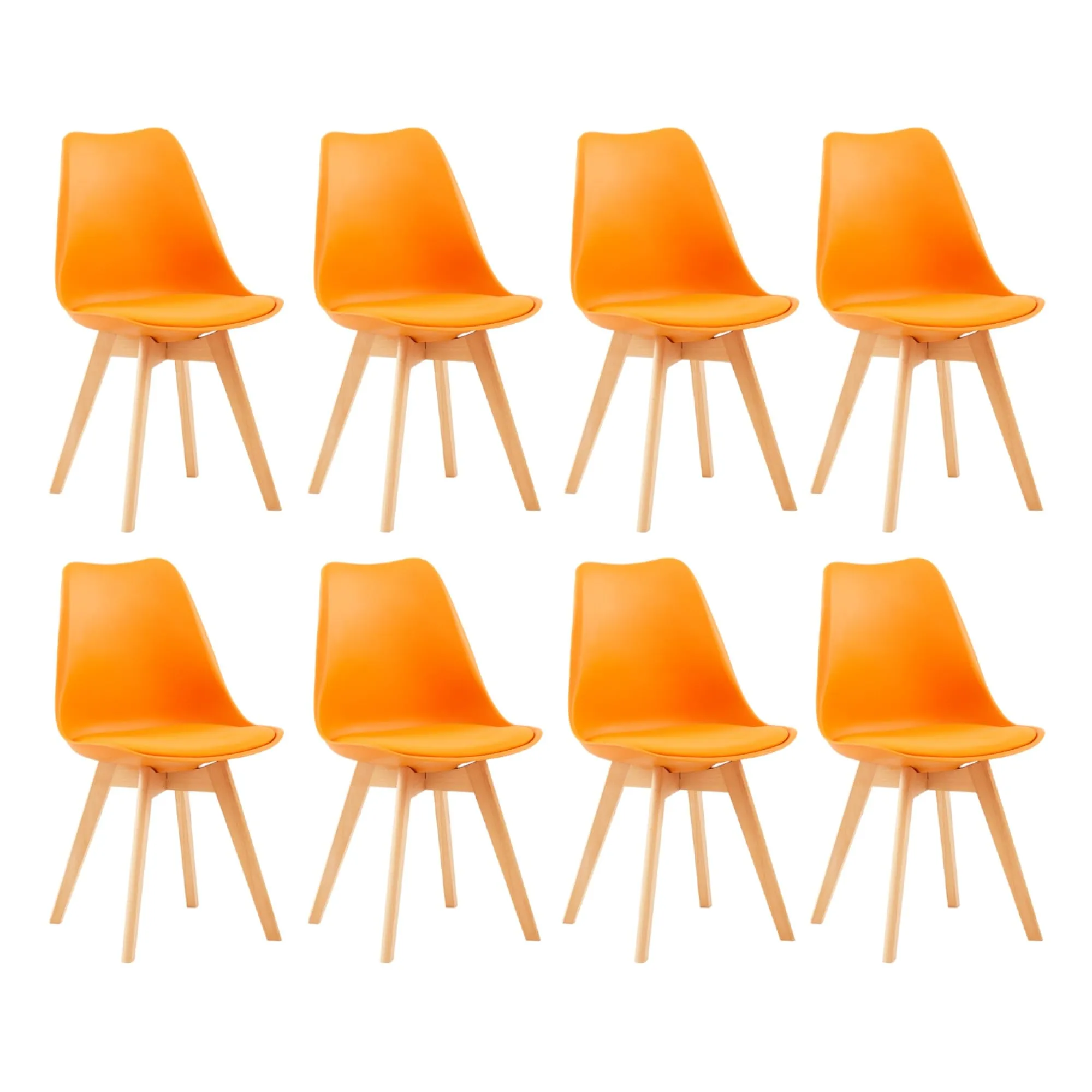 EGGREE Set di 8 Sedie da Pranzo e Cucina in Pelle PU con Gambe in Legno, Arancione - immagine 1