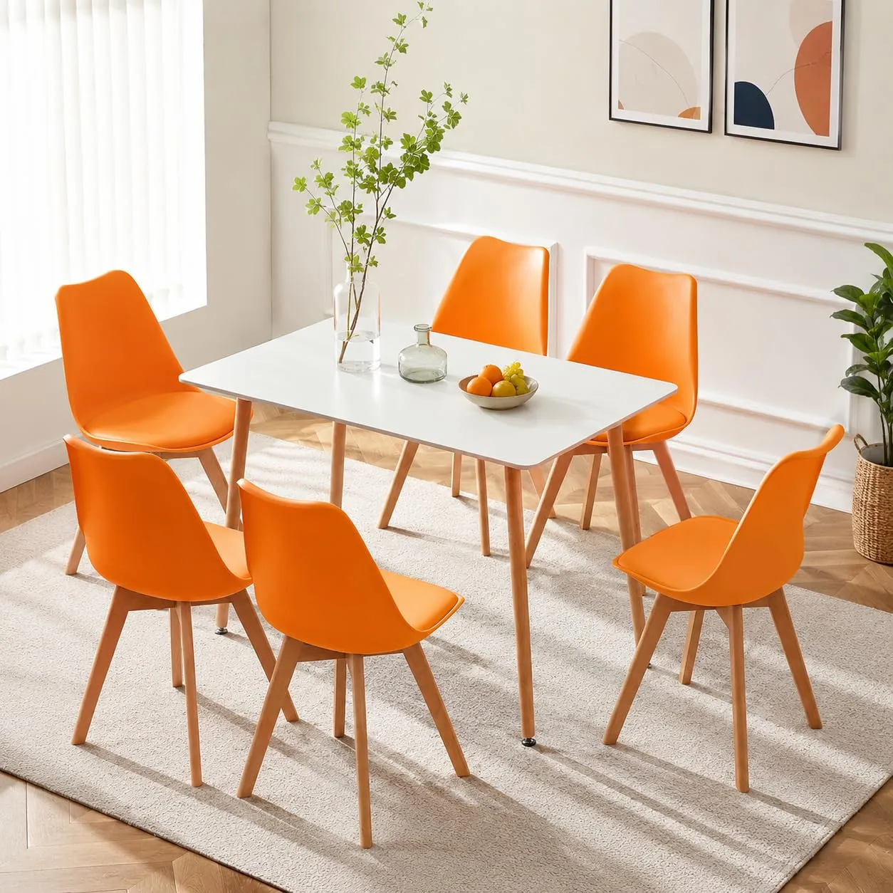 EGGREE Set di 8 Sedie da Pranzo e Cucina in Pelle PU con Gambe in Legno, Arancione - immagine 4