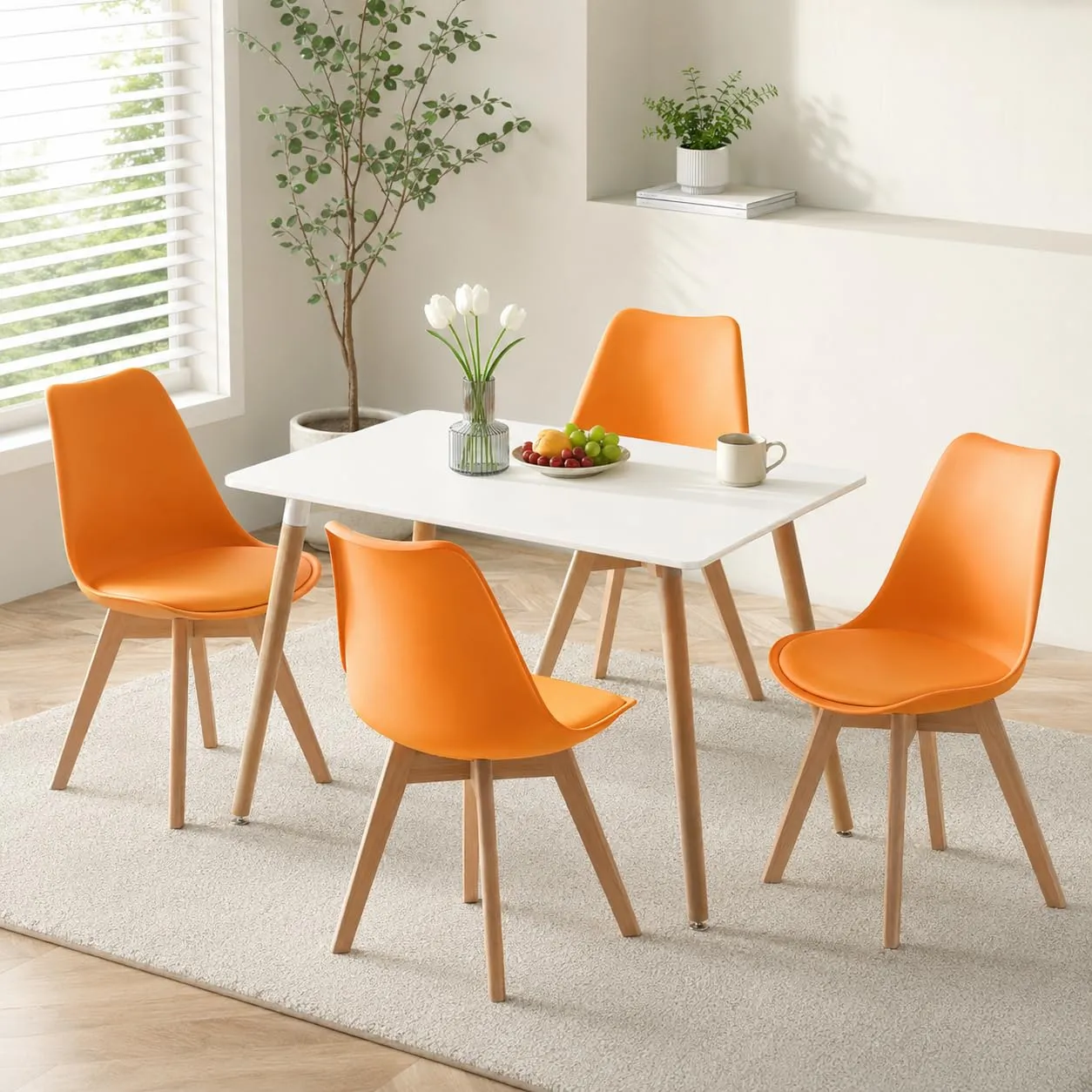 EGGREE Set di 8 Sedie da Pranzo e Cucina in Pelle PU con Gambe in Legno, Arancione - immagine 5