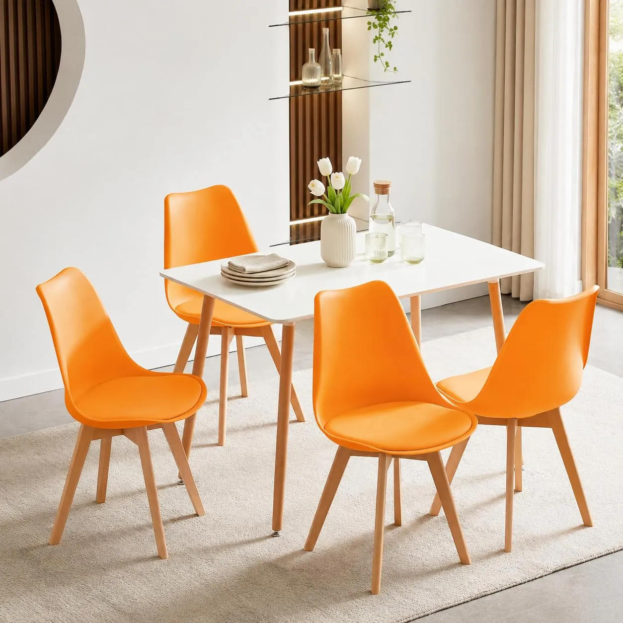 EGGREE Set di 8 Sedie da Pranzo e Cucina in Pelle PU con Gambe in Legno, Arancione - immagine 6