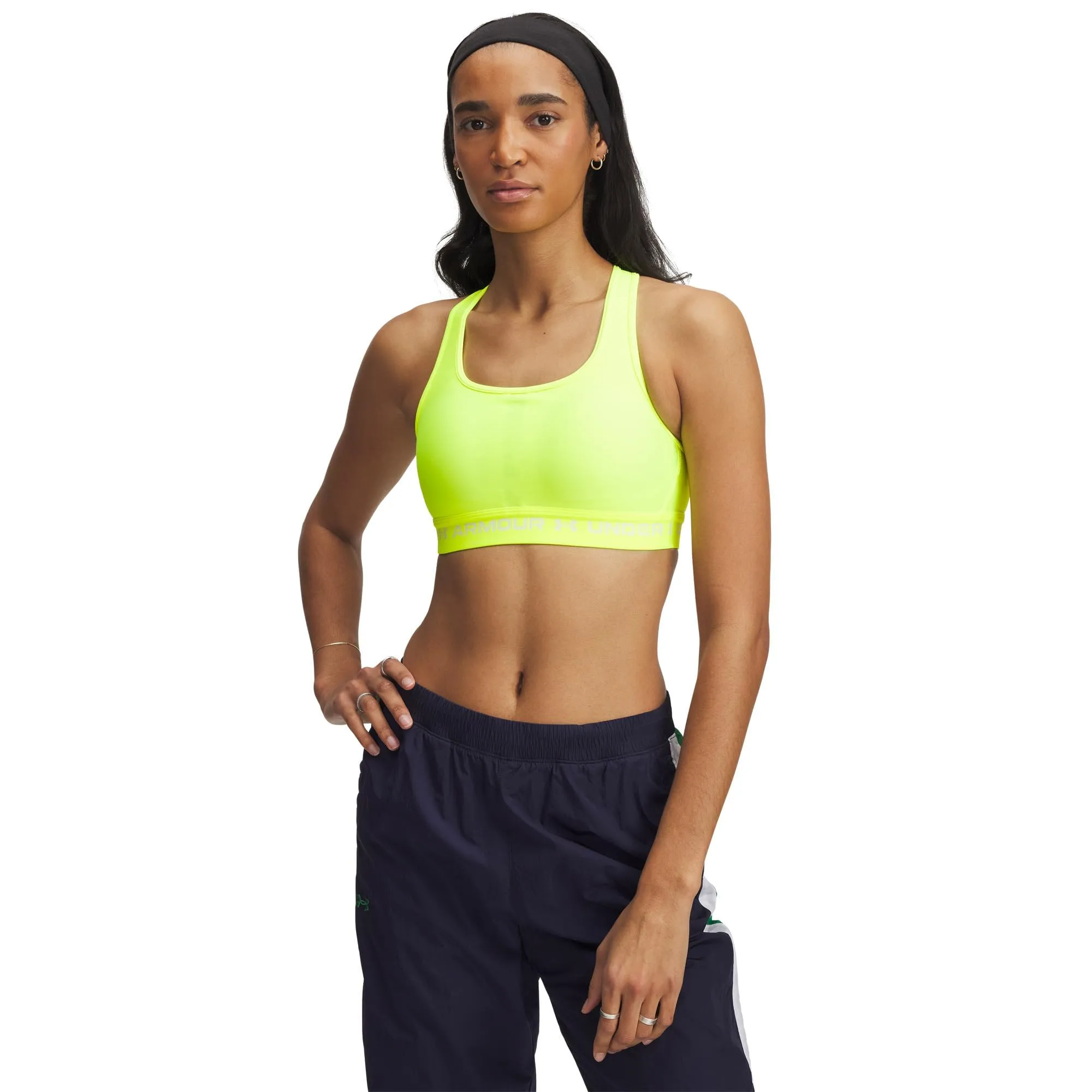 Under Armour Reggiseno Sportivo Donna Crossback Mid Impact, Giallo/Bianco, L - immagine 1