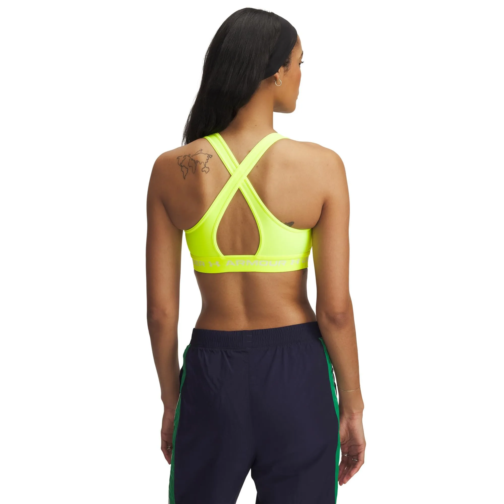 Under Armour Reggiseno Sportivo Donna Crossback Mid Impact, Giallo/Bianco, L - immagine 2