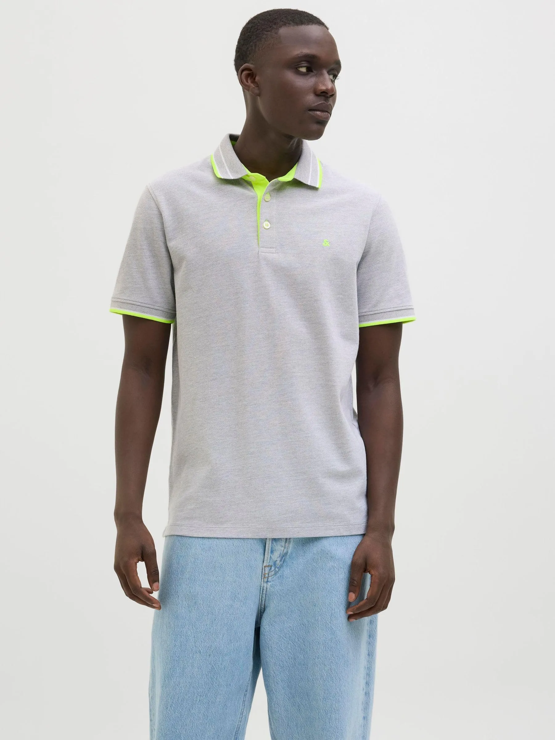 Jack & Jones Jjepaulos Polo SS Noos, Light Grey Melange/Neon, M - immagine 2
