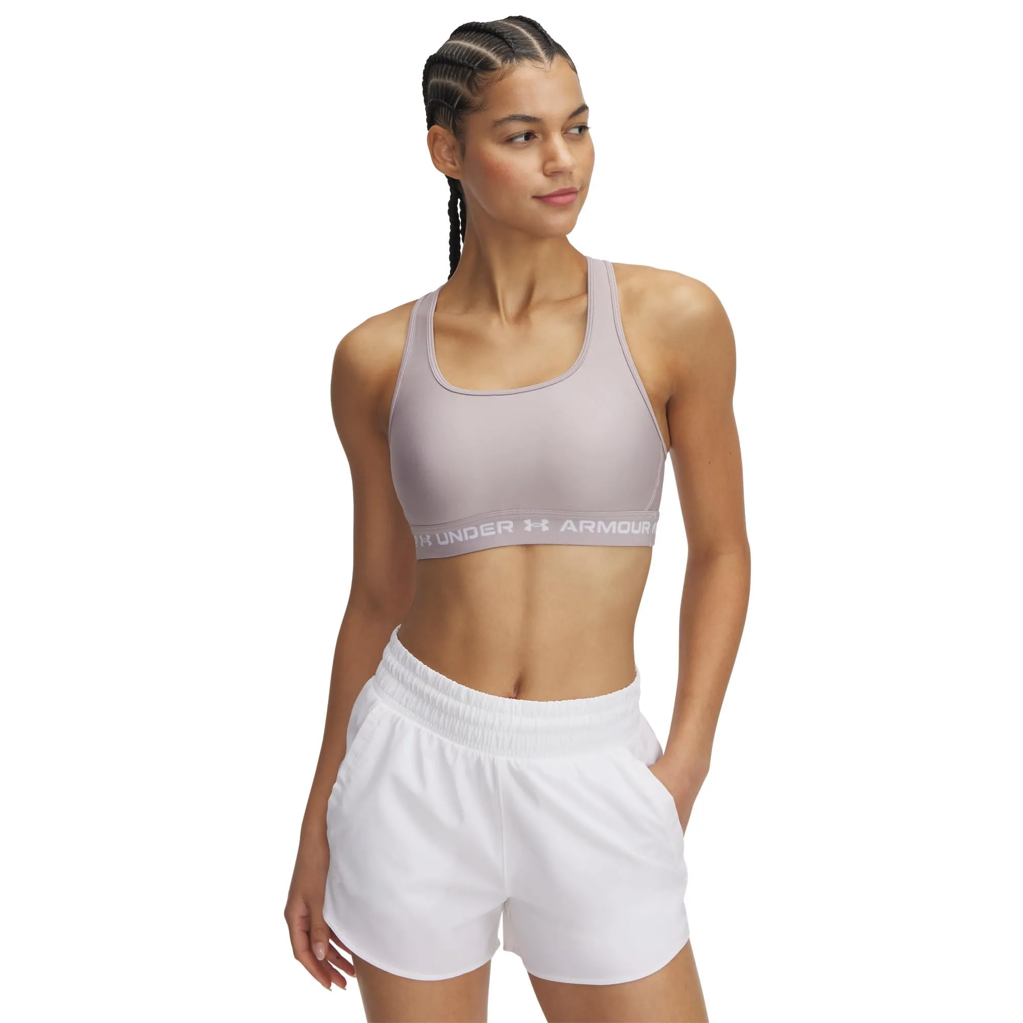 Under Armour Reggiseno Sportivo Donna con Spalline Incrociate, Grigio Alba/Bianco - immagine 1