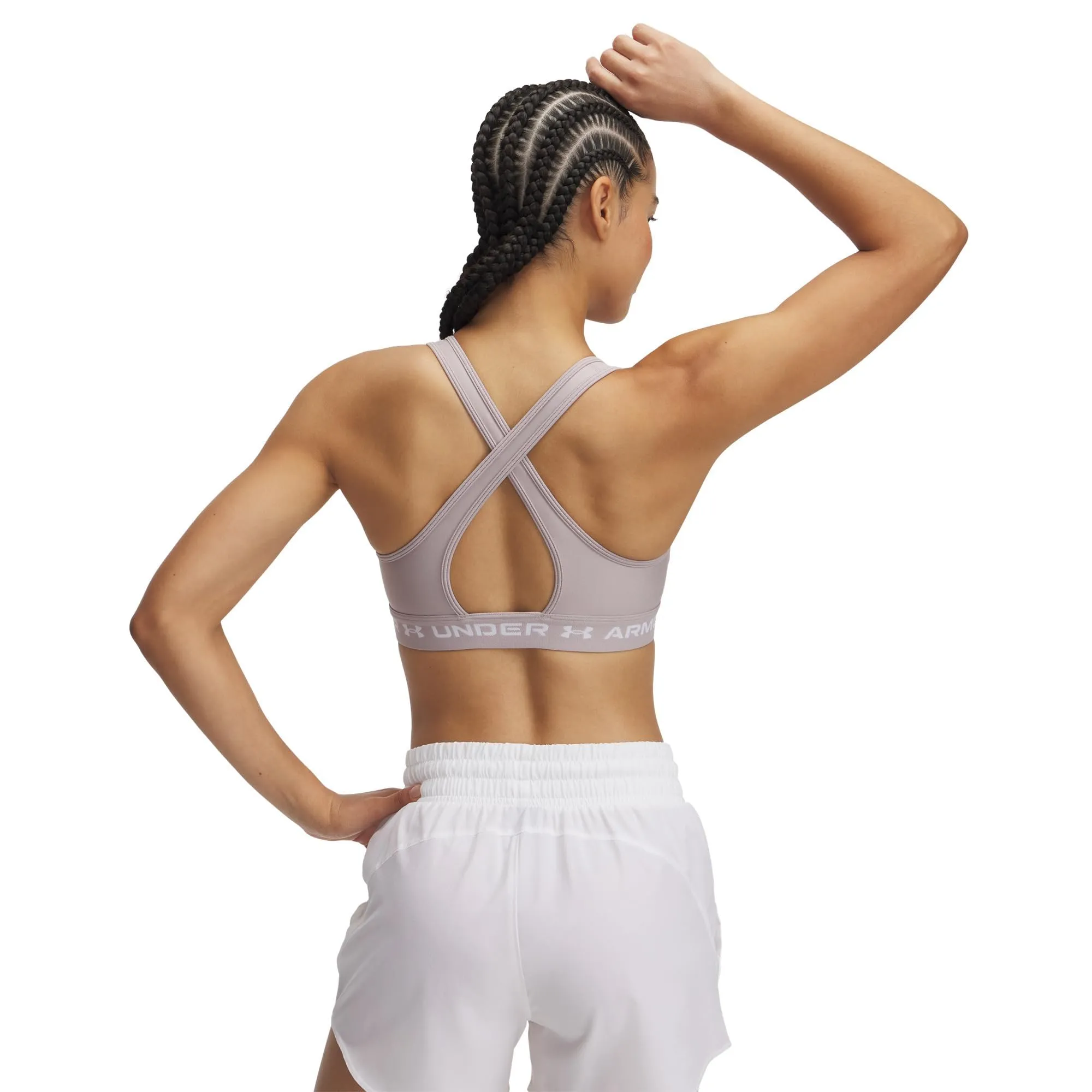 Under Armour Reggiseno Sportivo Donna con Spalline Incrociate, Grigio Alba/Bianco - immagine 2