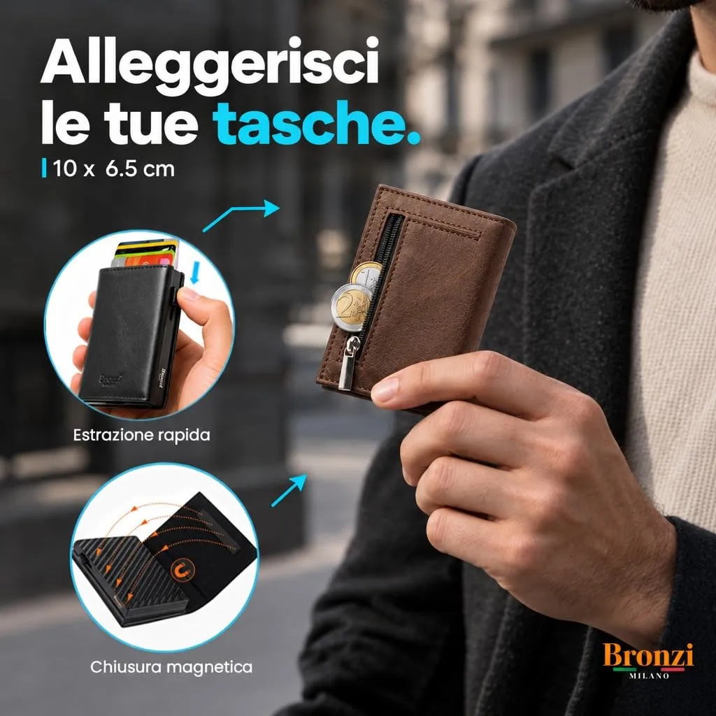 Bronzi Portafoglio Uomo Slim in Pelle Revelation - Marrone Testa di Moro - immagine 2
