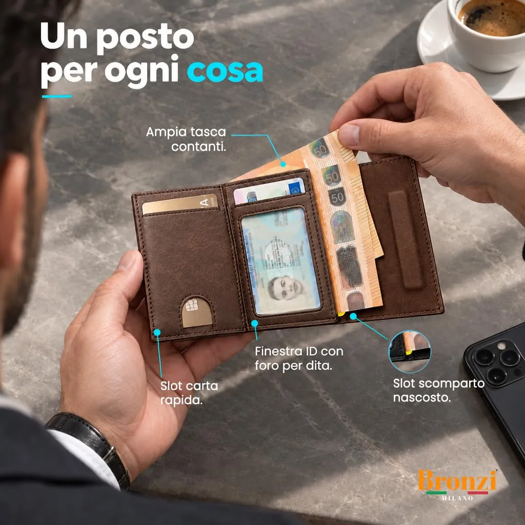 Bronzi Portafoglio Uomo Slim in Pelle Revelation - Marrone Testa di Moro - immagine 3