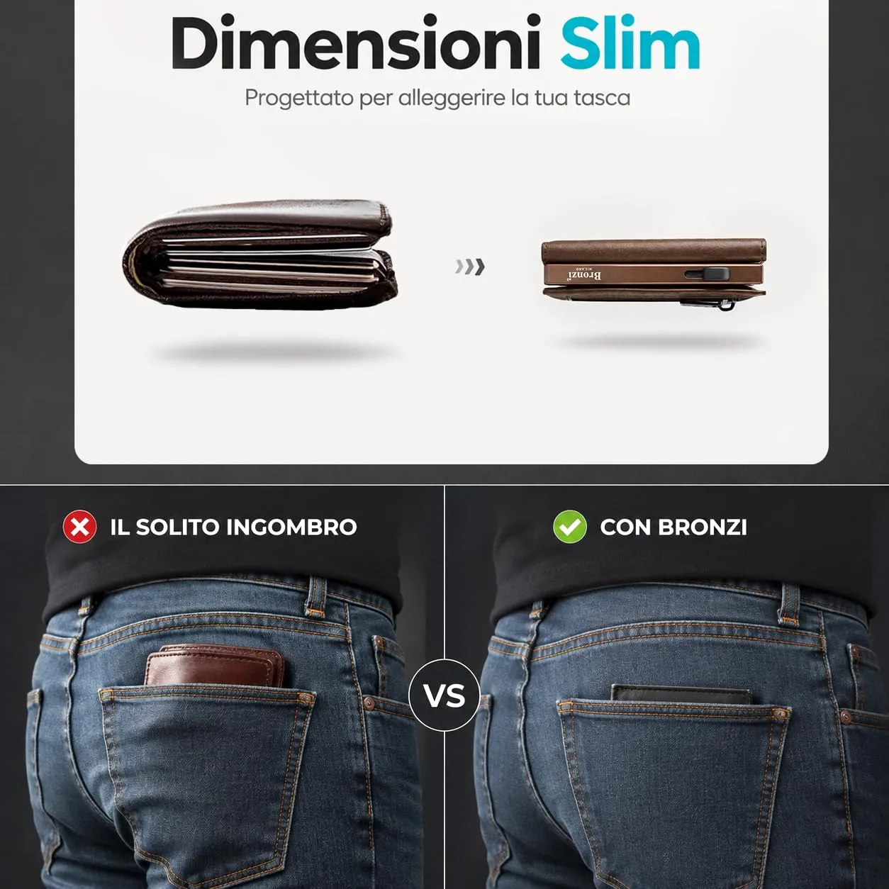 Bronzi Portafoglio Uomo Slim in Pelle Revelation - Marrone Testa di Moro - immagine 4
